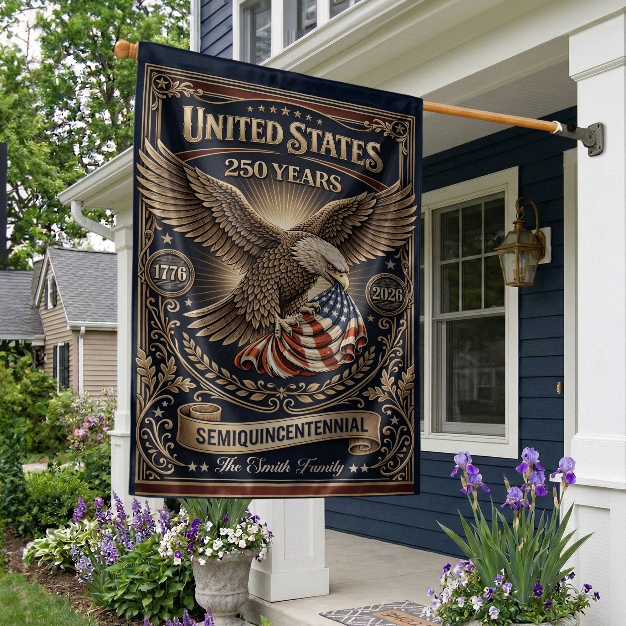 United States 250 Years Eagle Garden Flag Custom Family Name Patriotic Decor