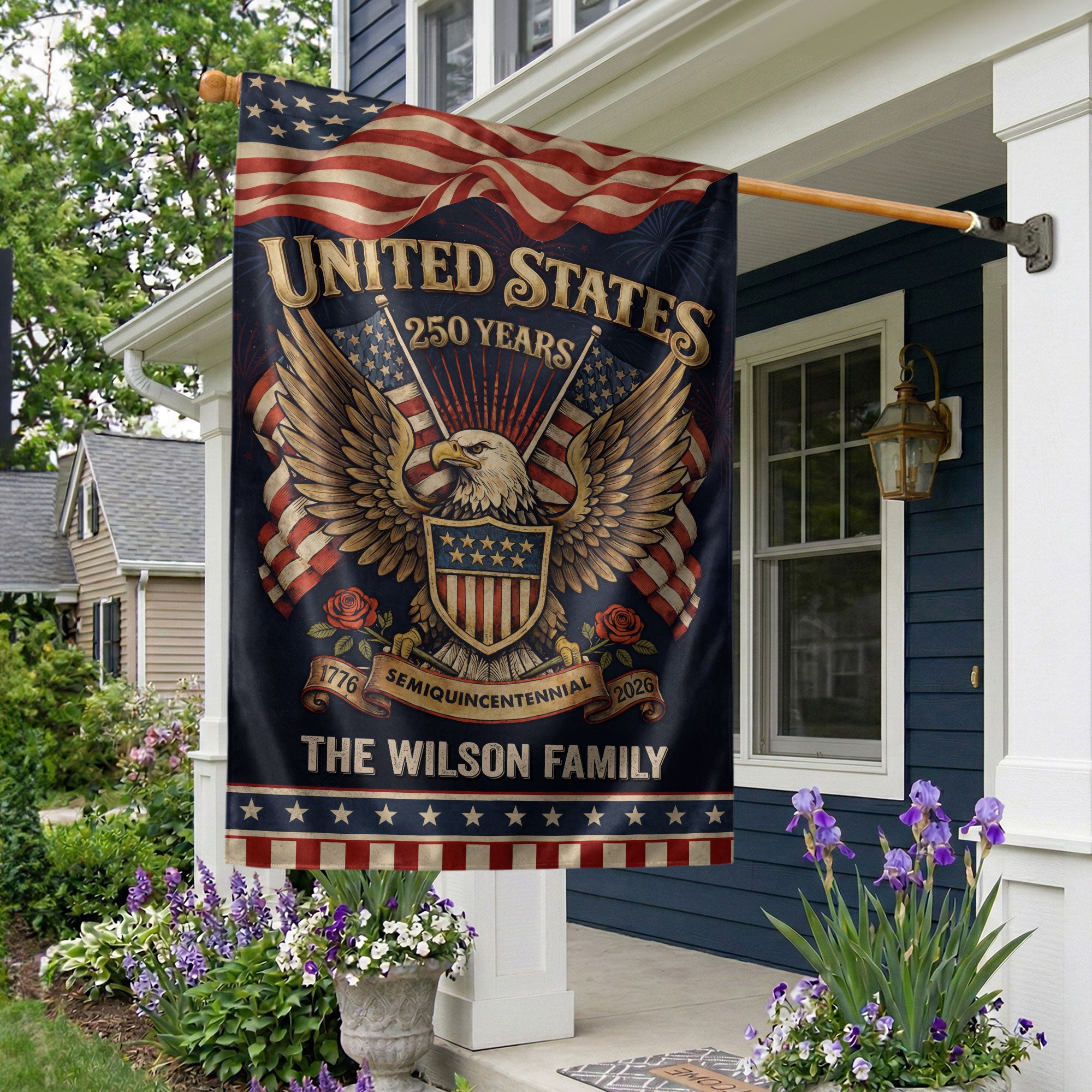 United States 250 Years Patriotic Garden Flag Custom Family Name Eagle Outdoor Decor