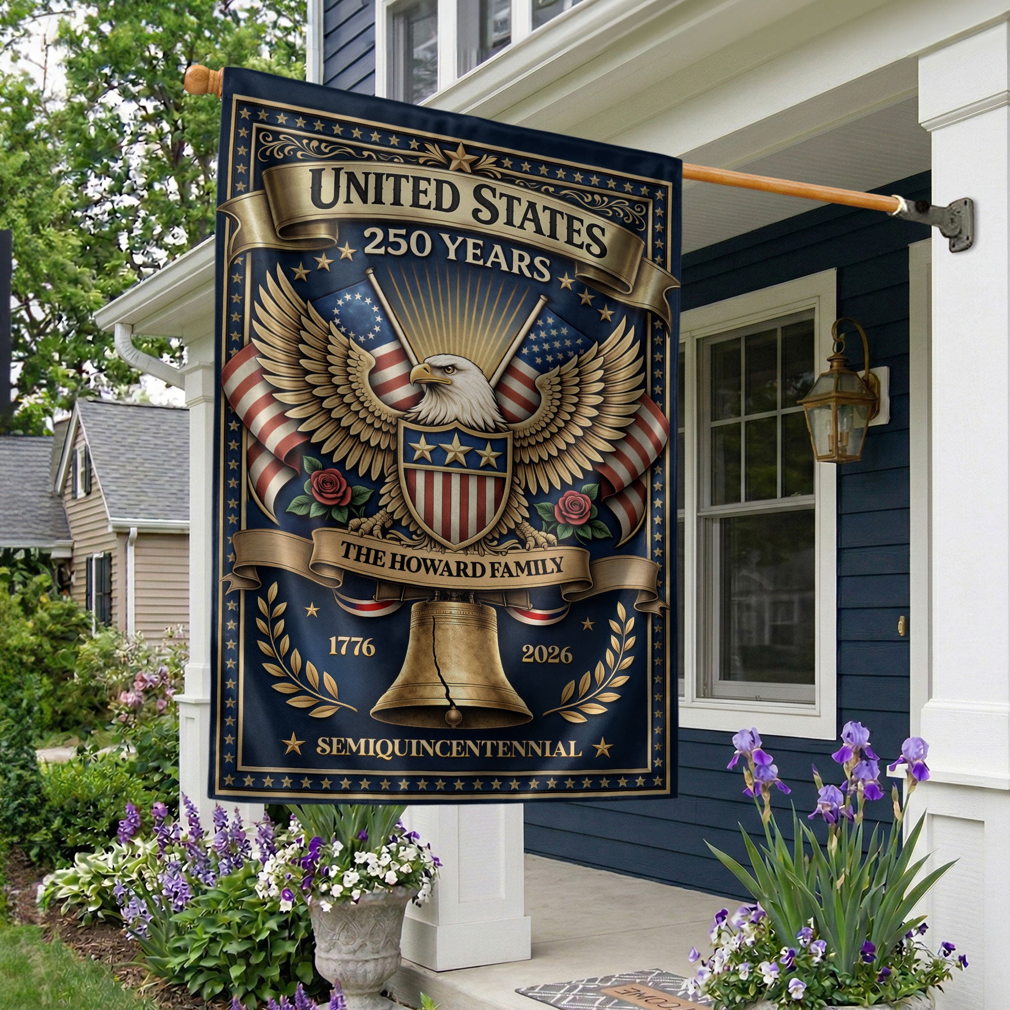 United States 250 Years Eagle Garden Flag Custom Family Name Patriotic Outdoor Decor