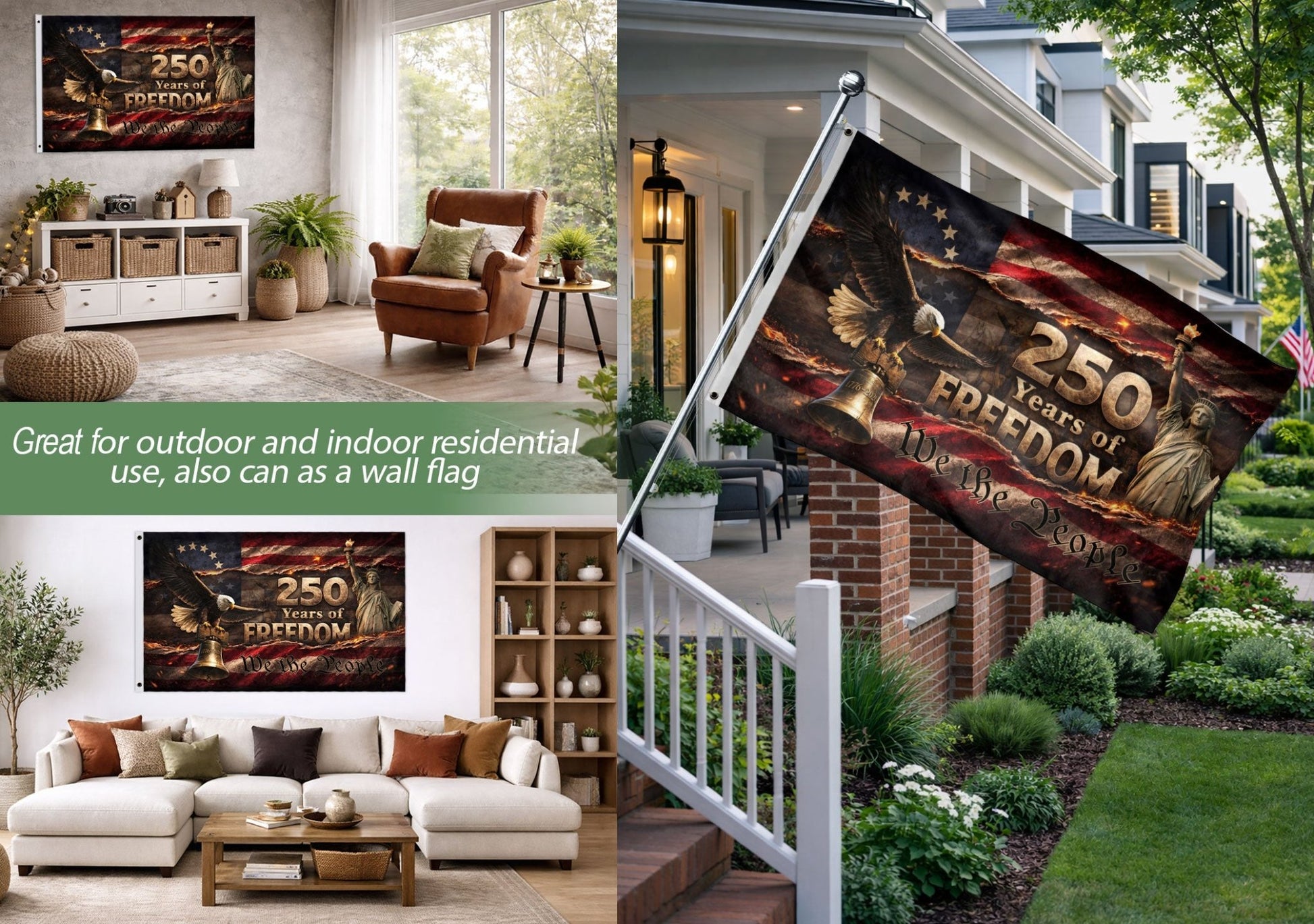 250 Years of Freedom House Flag 1776-2026 We The People Patriotic Shield Decor - Rust Field Wear