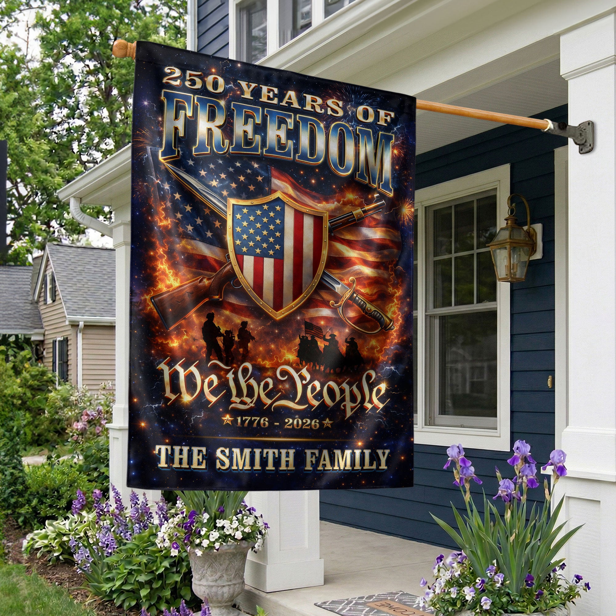 Custom Family Name Garden Flag 250 Years of Freedom 1776–2026 Patriotic Decor