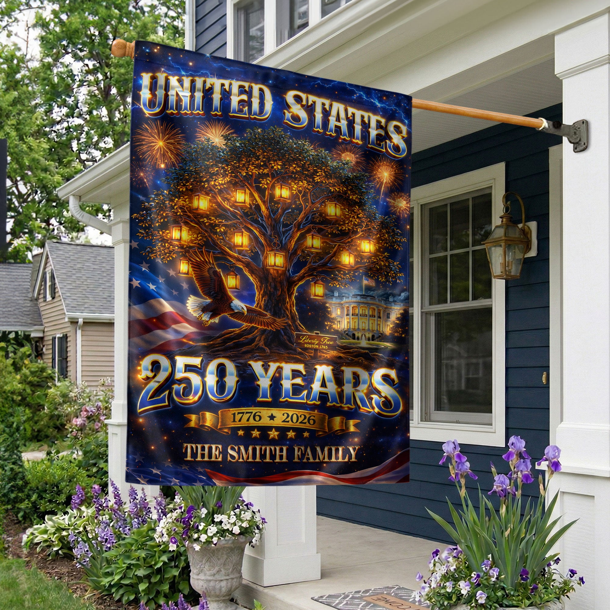Custom Family Name Garden Flag Liberty Tree 250 Years of Freedom 1776-2026 Yard Decor