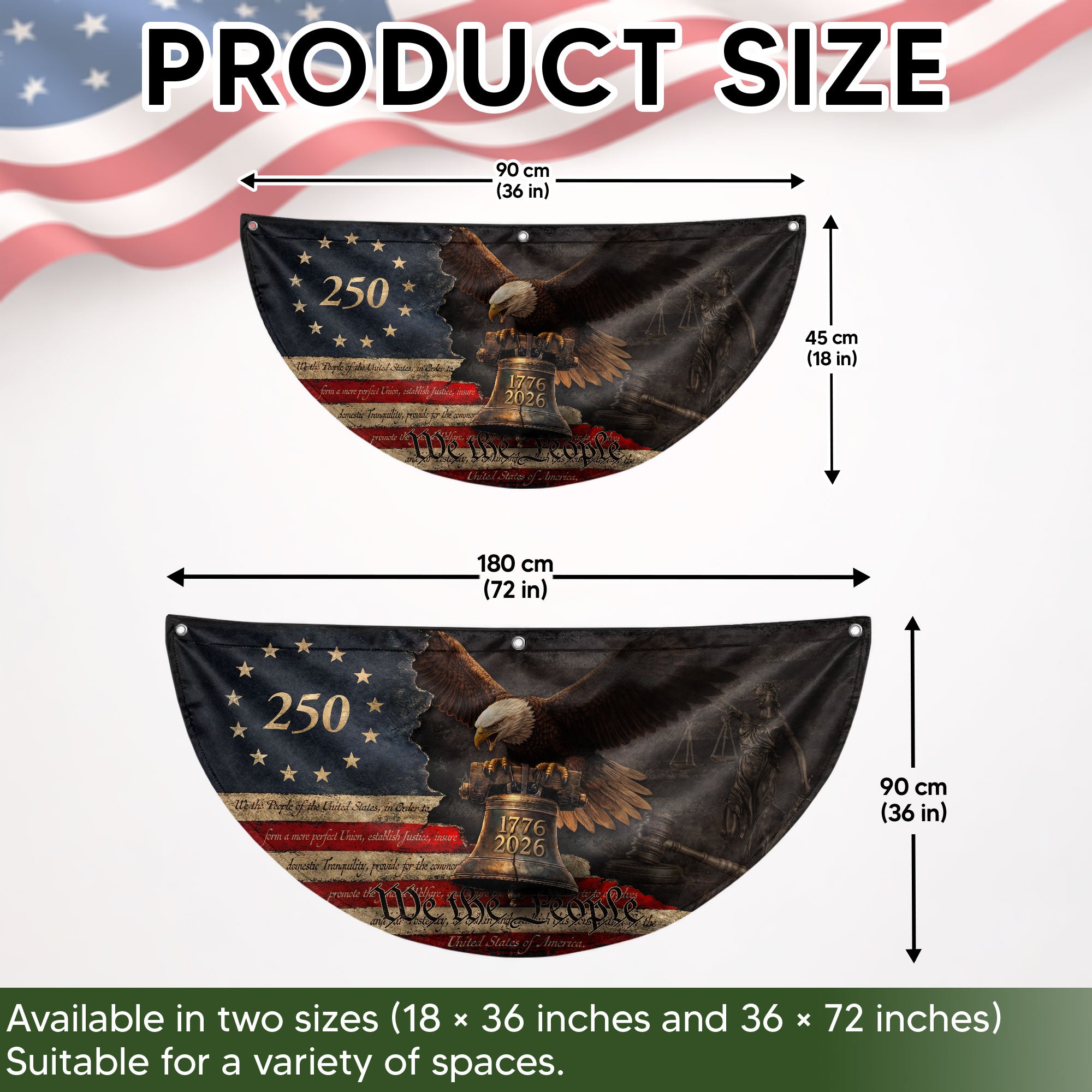 250 Years Liberty Bell Fence Flag Patriotic Bald Eagle - We The People Outdoor Banner