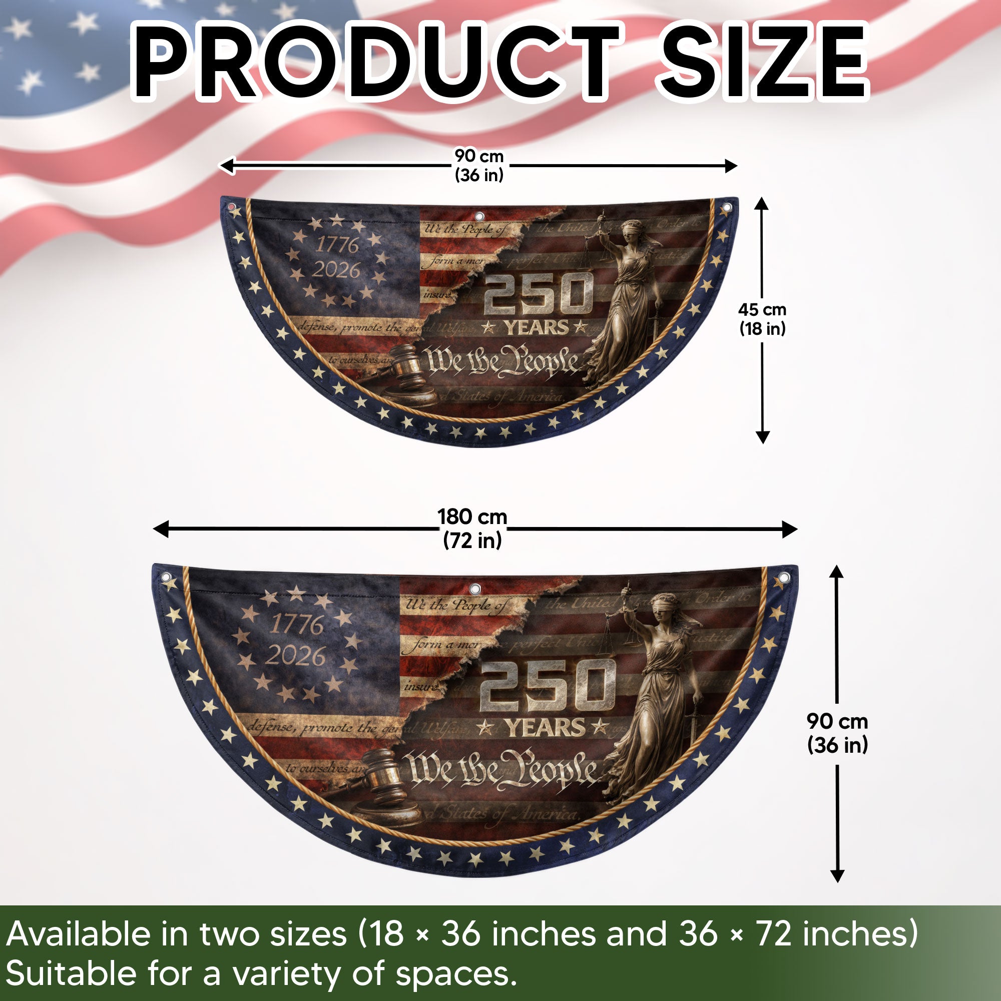 We The People Fence Flag Lady Justice & Gavel 250 Years Patriotic - 1776-2026 Decor