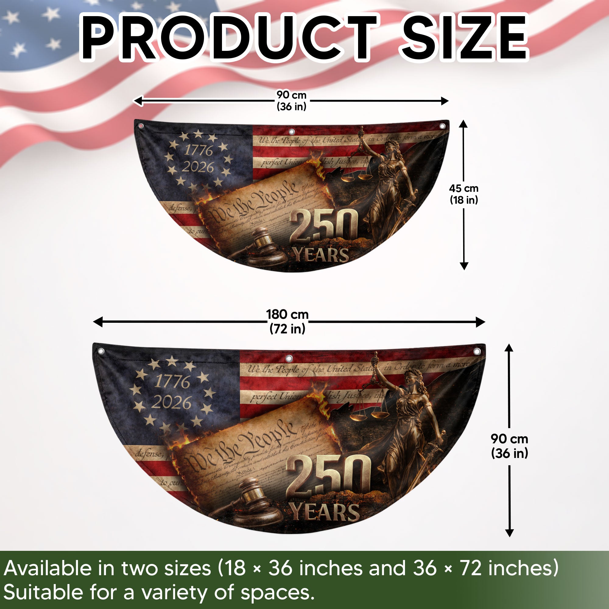 250 Years Lady Justice Fence Flag Patriotic 1776-2026 - We The People Outdoor Banner