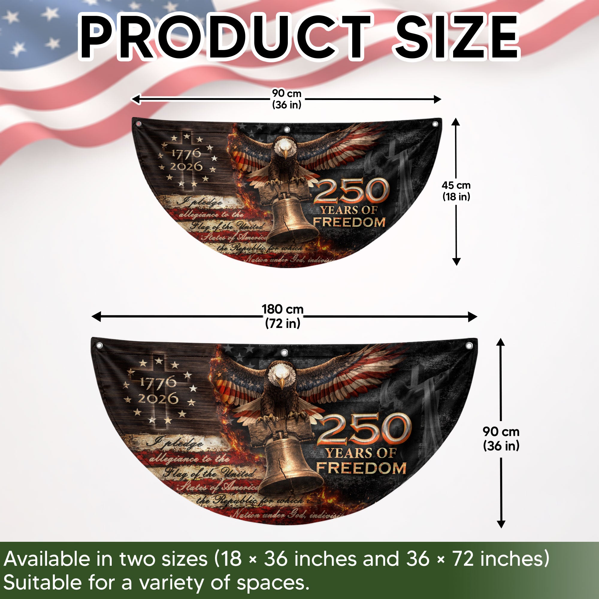 250 Years of Freedom Fence Flag 1776-2026 – Christian Patriotic Cross & Liberty Bell USA Double Sided Banner