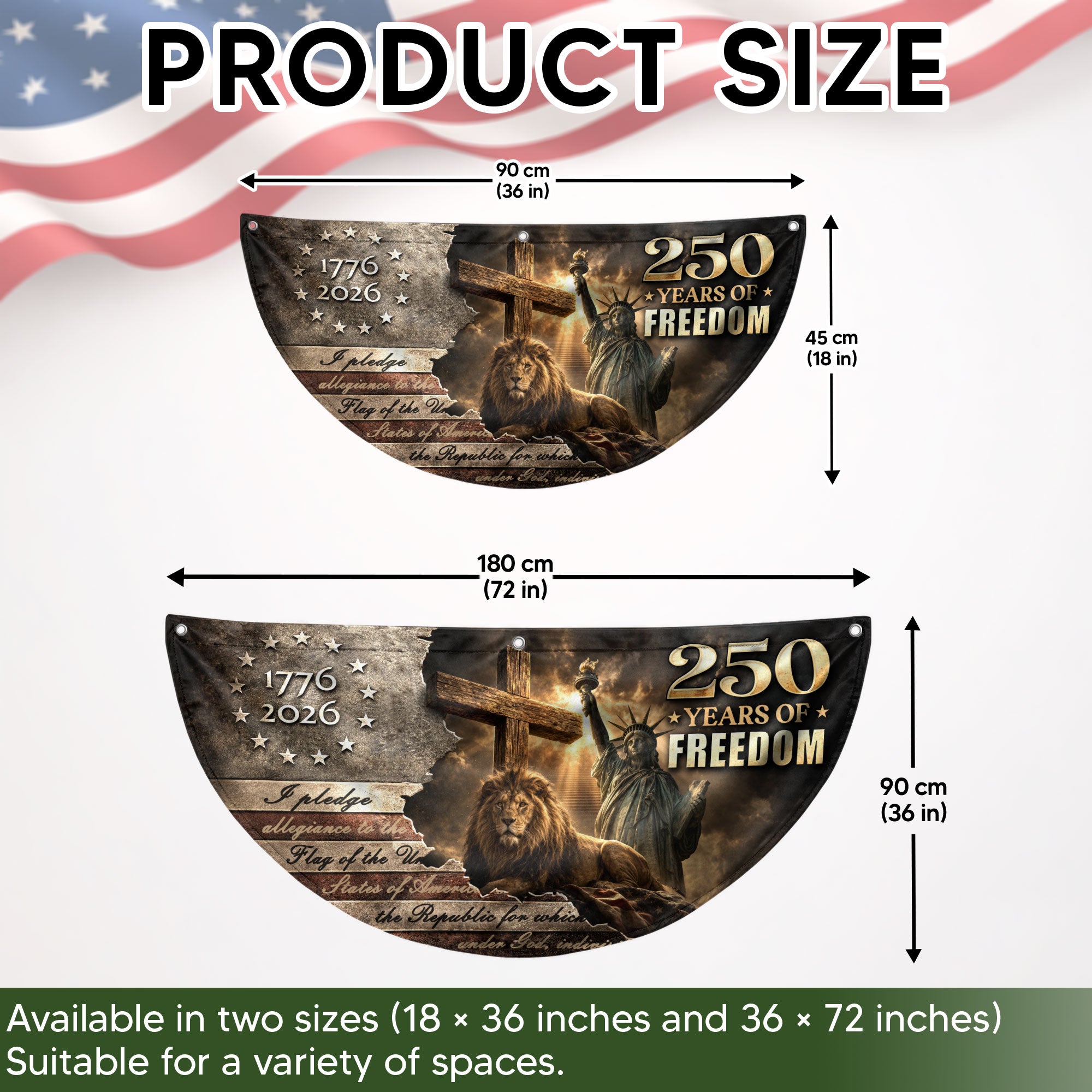 God Bless America 250 Years Fence Flag 1776-2026 – Lion & Cross Christian Patriotic USA Double Sided Banner