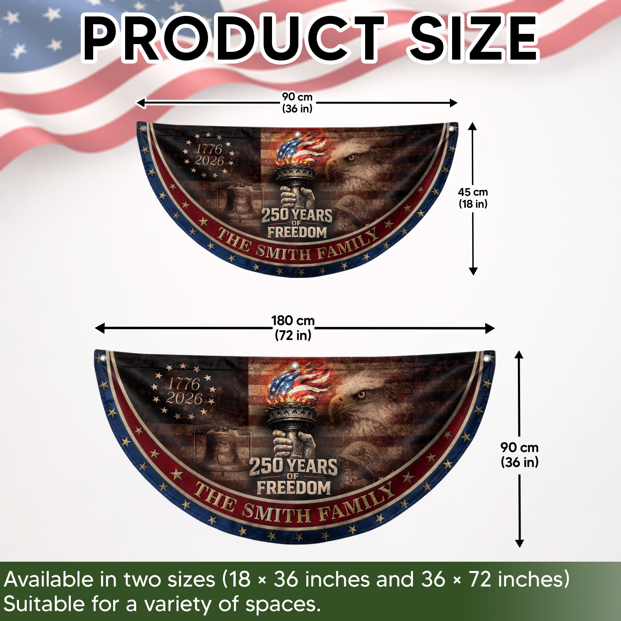 250 Anniversary USA Flag Fence Flag Custom Family Name, American Flag 250 Year Anniversary Banner with Eagle Design