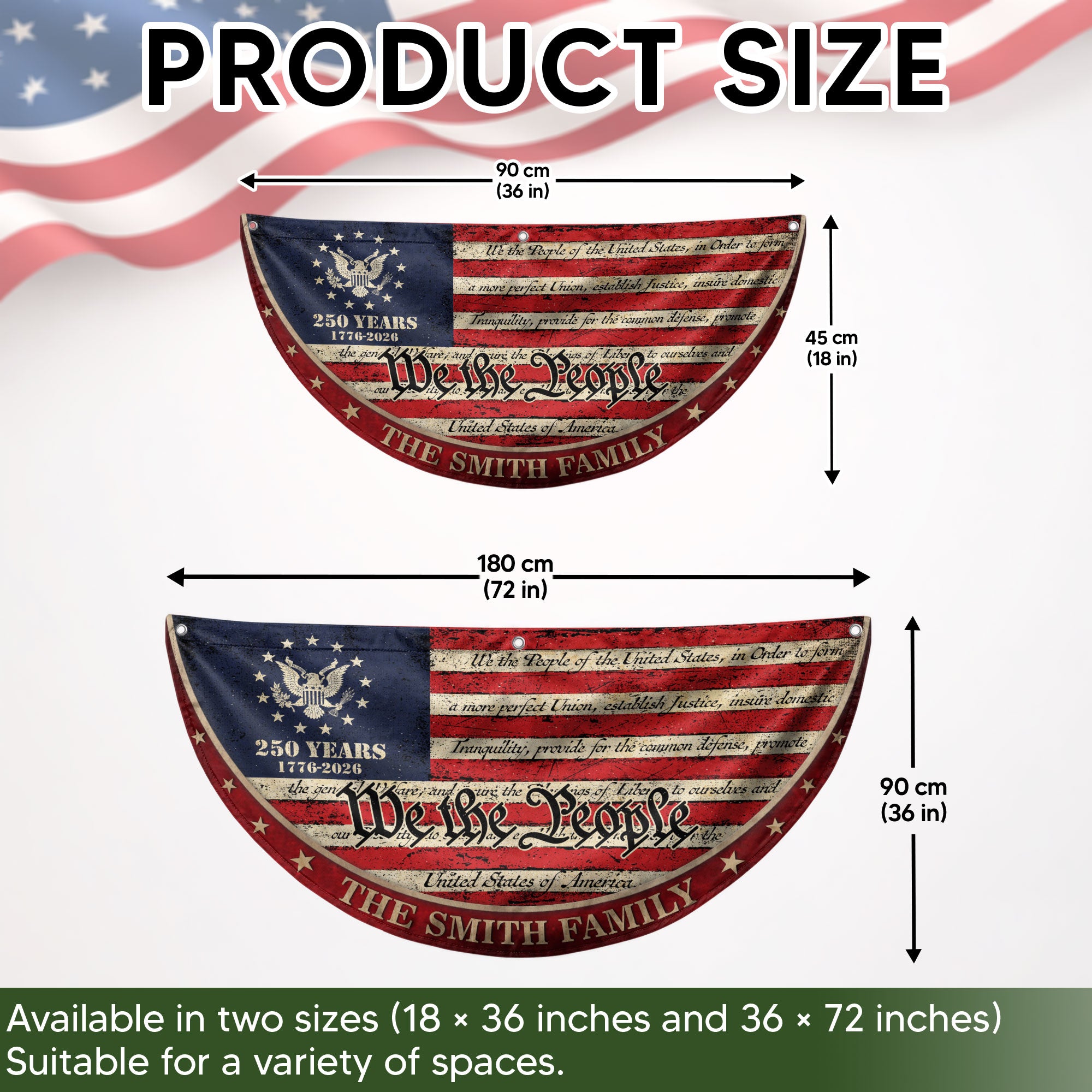 250 Years of Freedom Flag Fence Flag Custom Family Name, We The People Flag, American Flag with Eagle Patriotic Banner