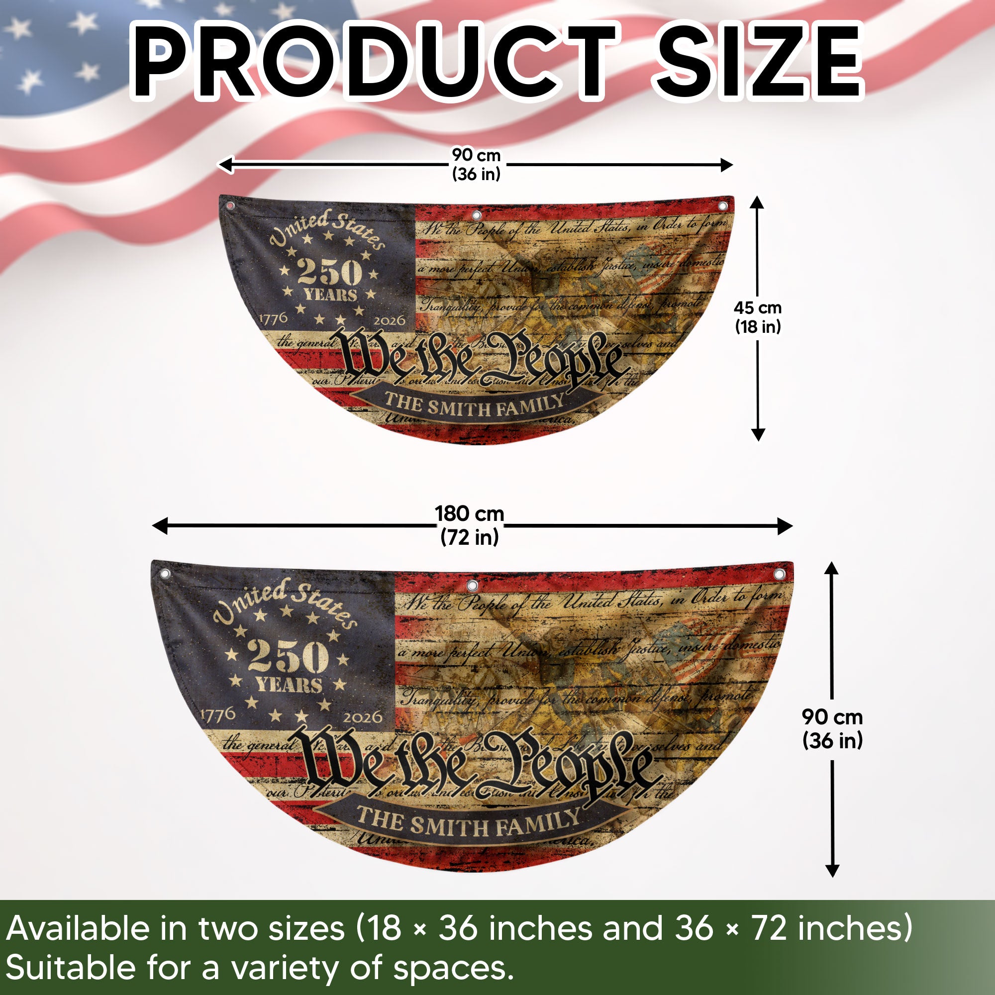 American Flag 250 Year Anniversary Fence Flag Custom Family Name, 250 Anniversary USA Banner, We The People Flag Design