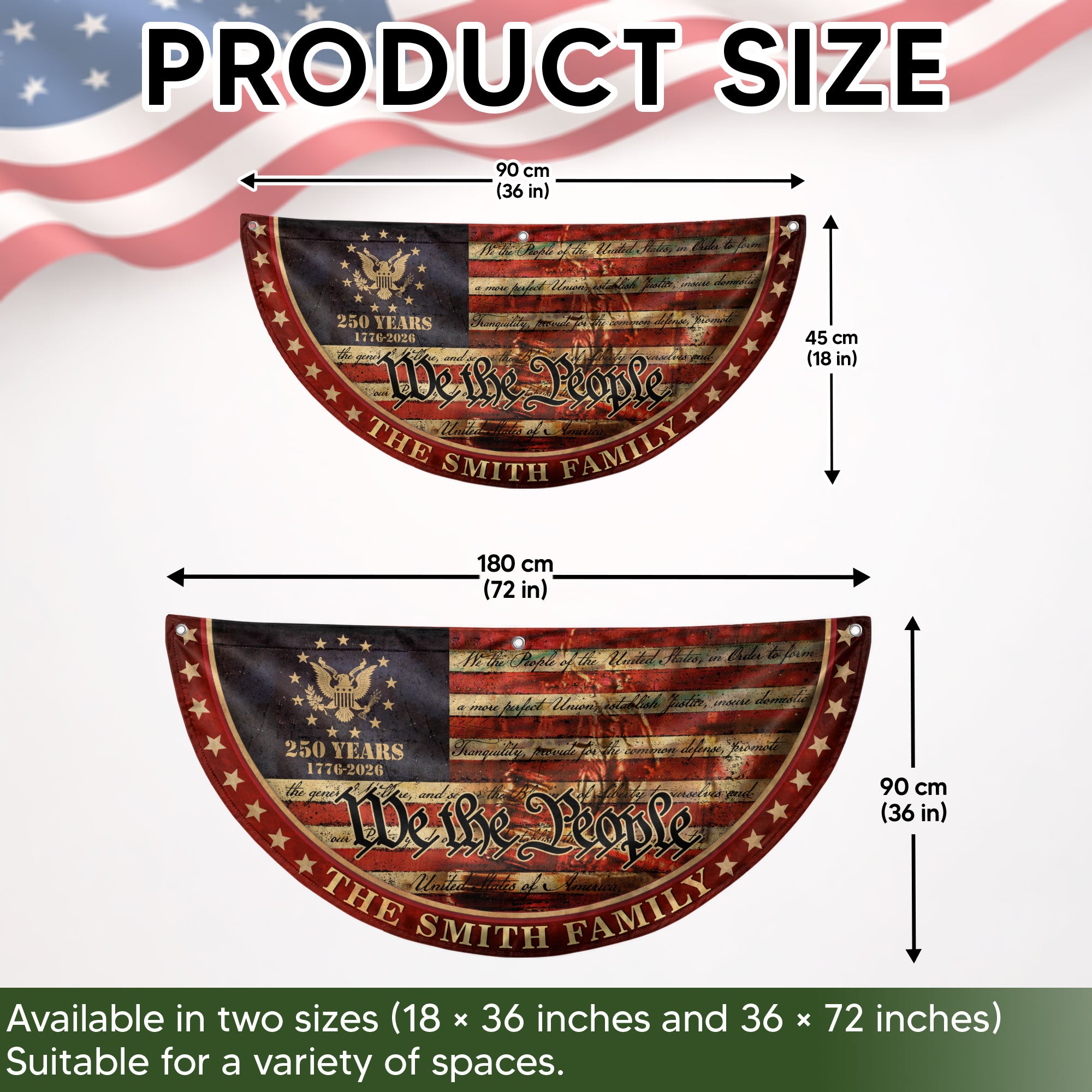 250 Anniversary USA Flag Fence Flag Custom Family Name, American Flag 250 Year Anniversary, We The People Fence Banner