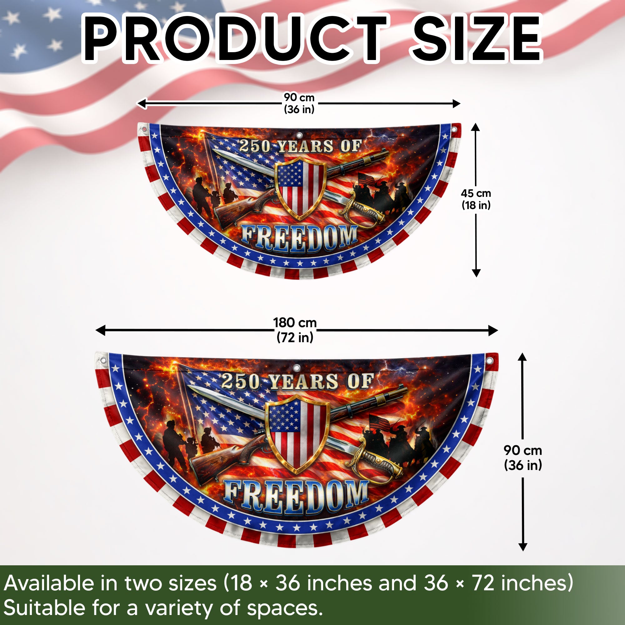 250 Years of Freedom Fence Flag 1776-2026 Patriotic Military Shield Banner