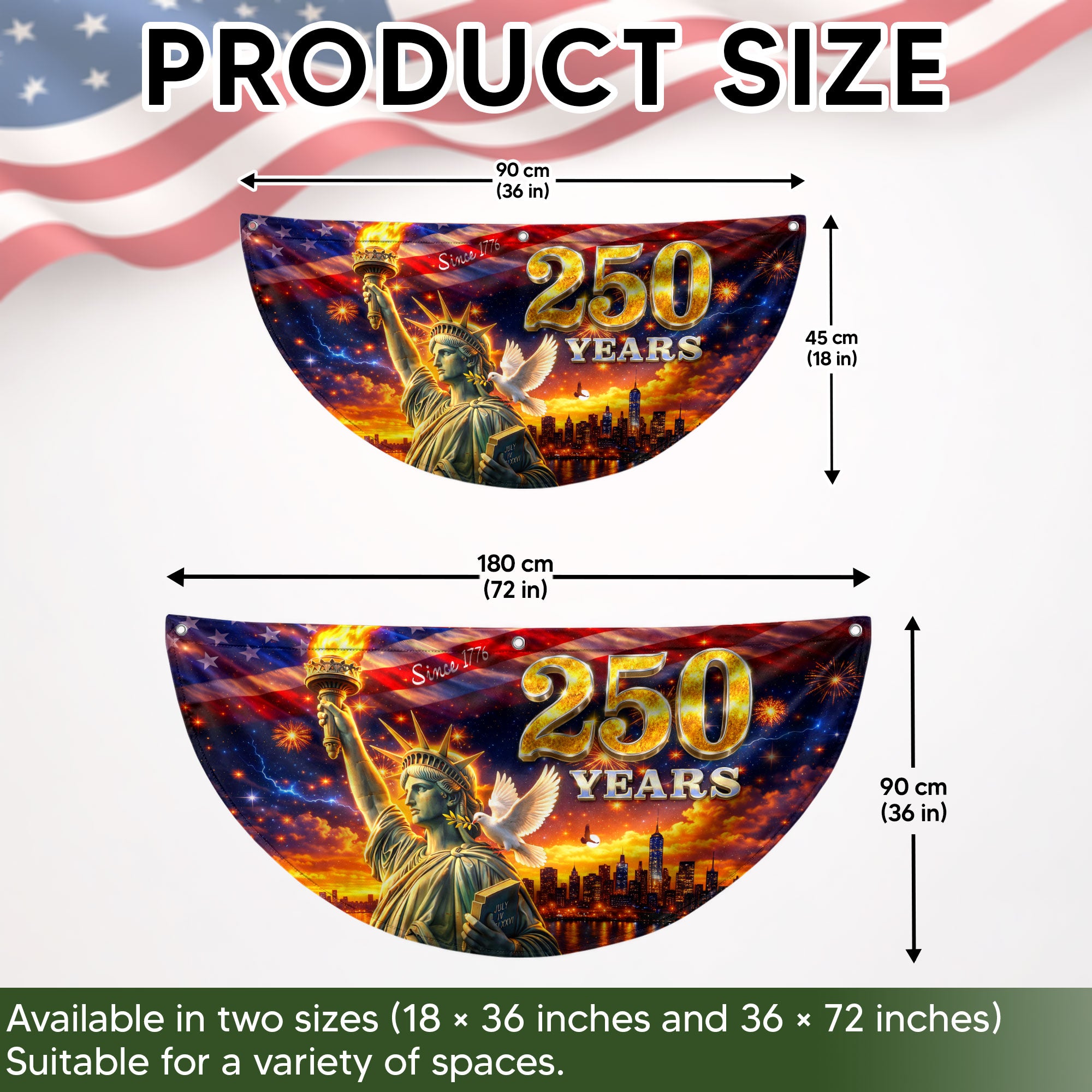 Statue of Liberty 250 Years United States Fence Flag 1776-2026 Patriotic Outdoor Banner