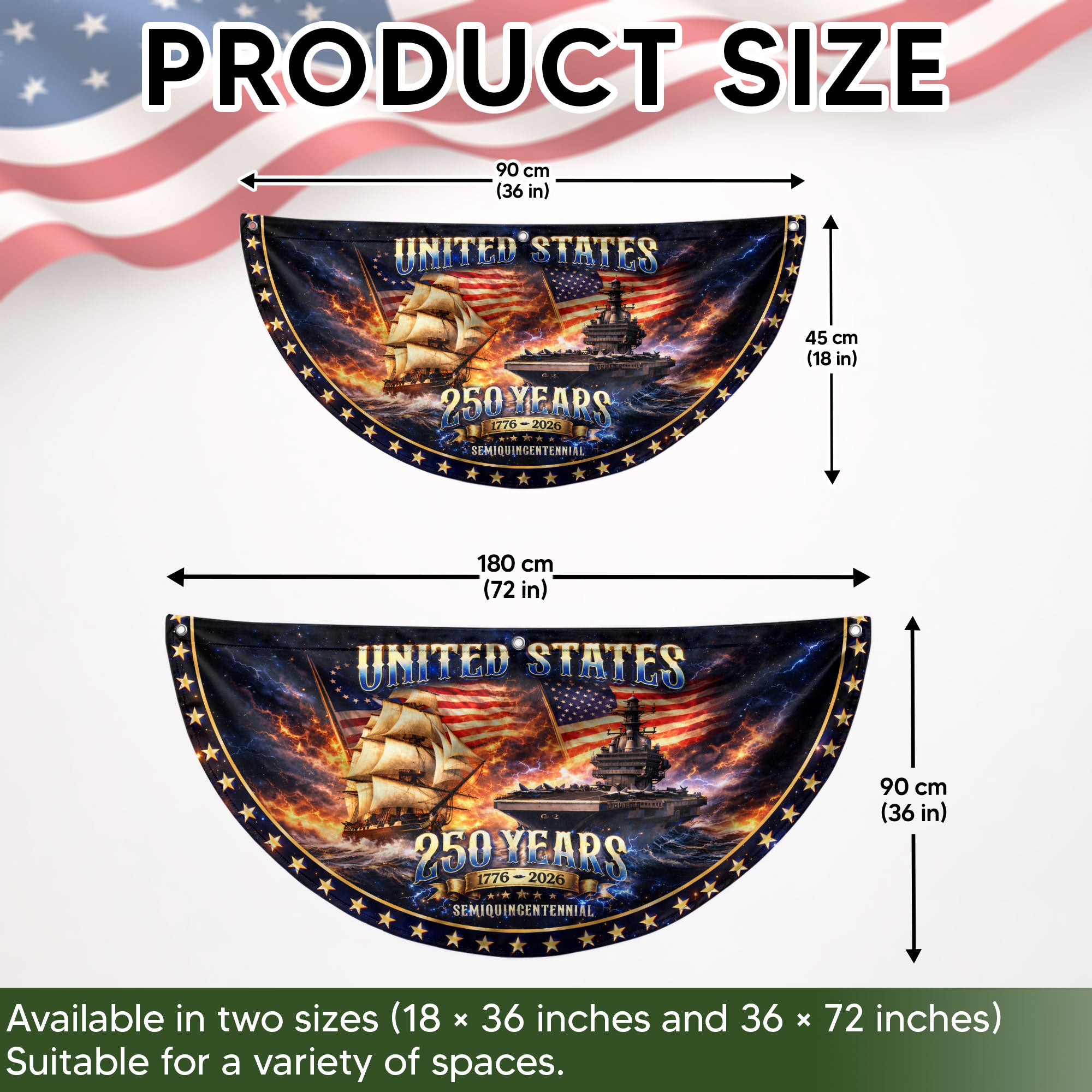 250 Years United States Fence Flag 1776-2026 Patriotic Navy Ship Outdoor Yard Banner