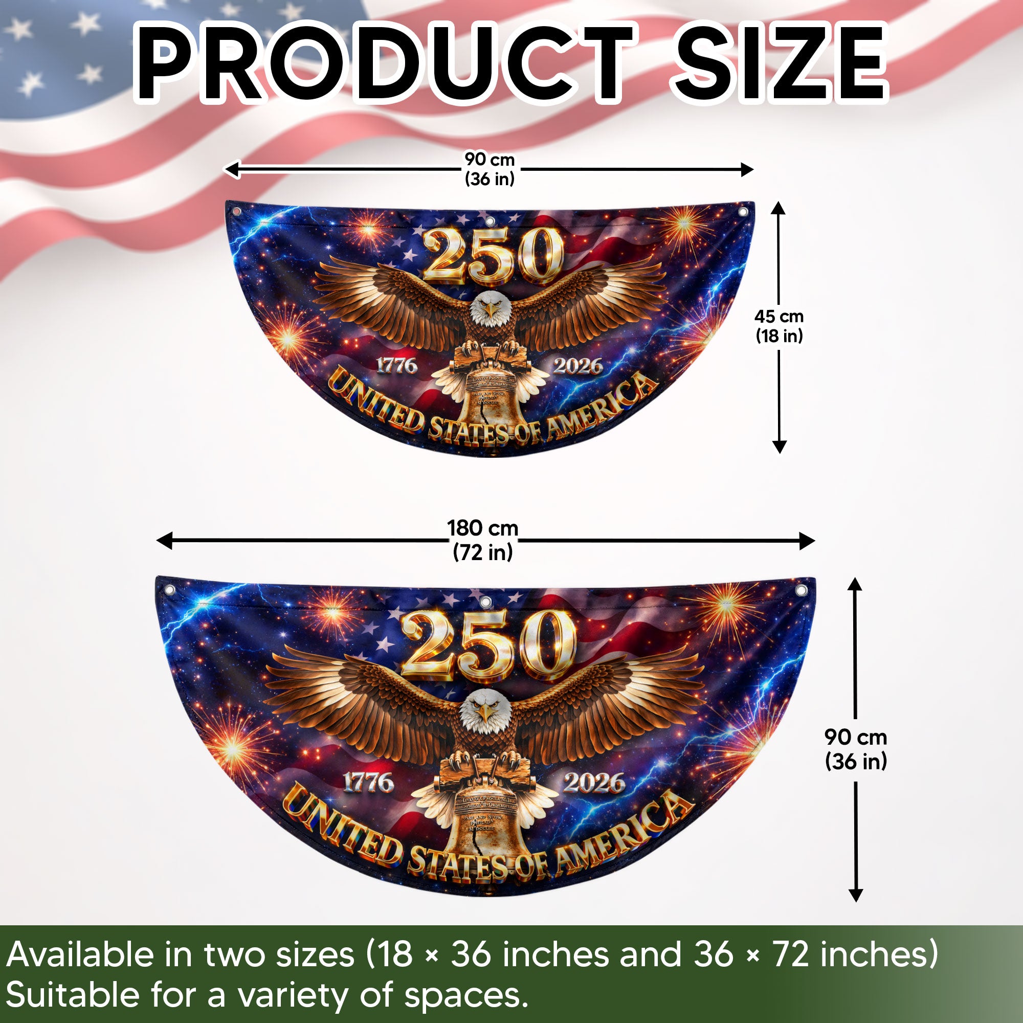 250 Years United States Fence Flag 1776-2026 Patriotic Liberty Eagle Bell