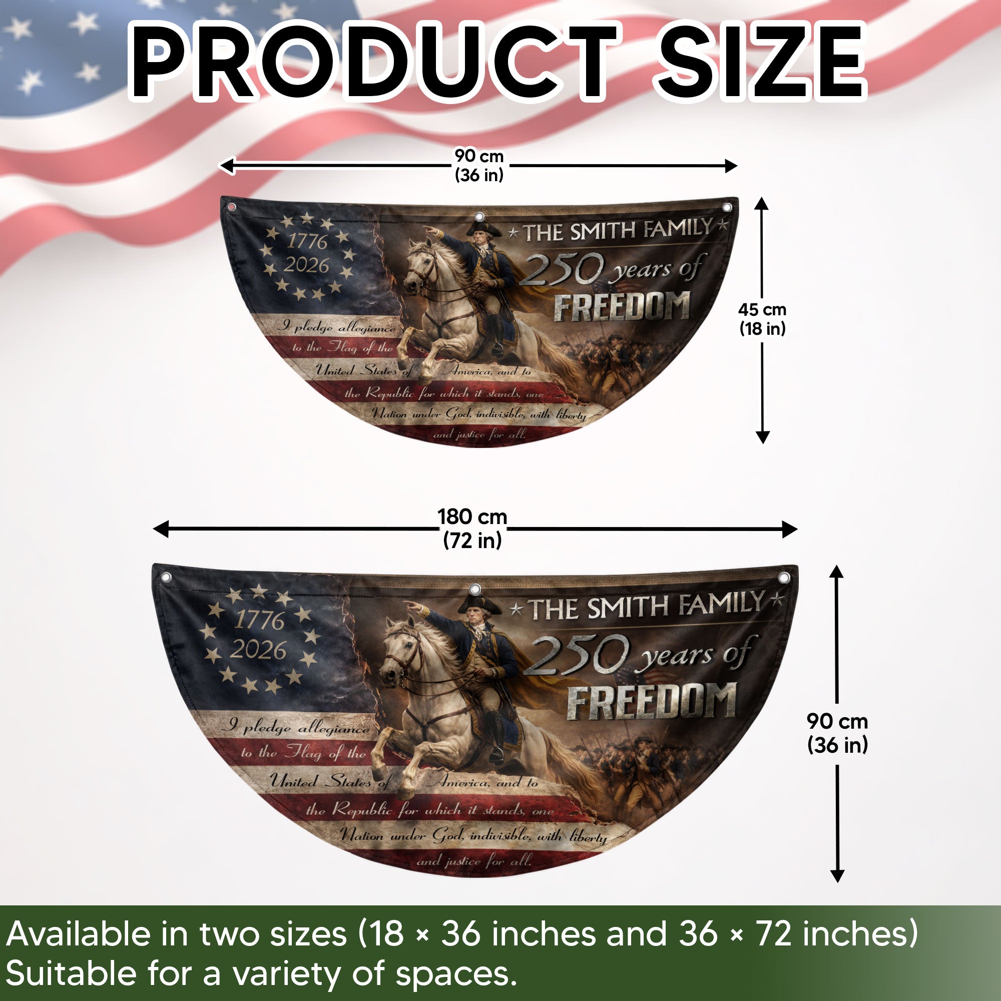 George Washington Fence Flag Custom Family Name 250 Years Freedom 1776-2026 Yard Decor