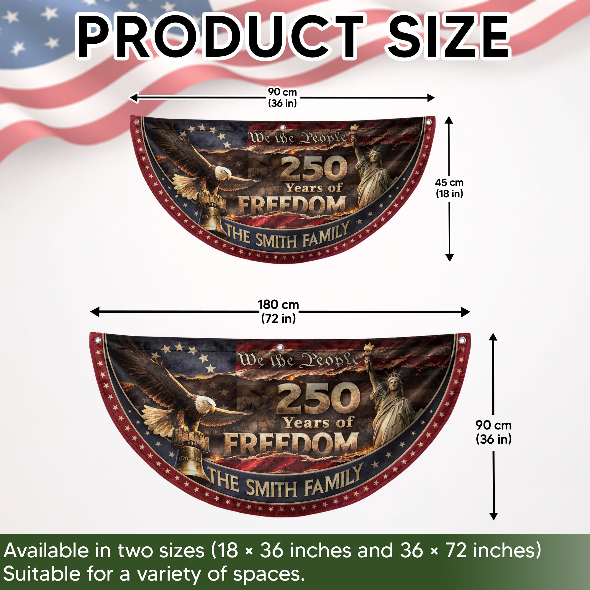 Liberty Bell & Statue of Liberty Fence Flag Custom Name 250 Years Freedom 1776-2026