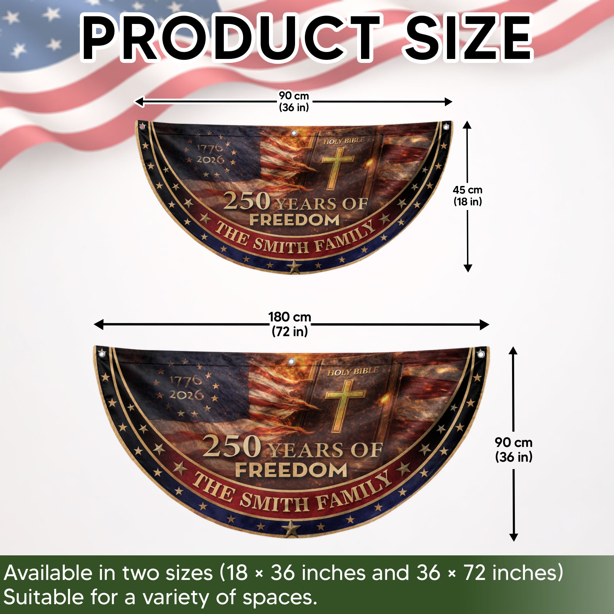 250 Christ Years Freedom Flag Fence Flag Custom Family Name 250 Years Christian Flag American Flag with Cross 250th Anniversary Design