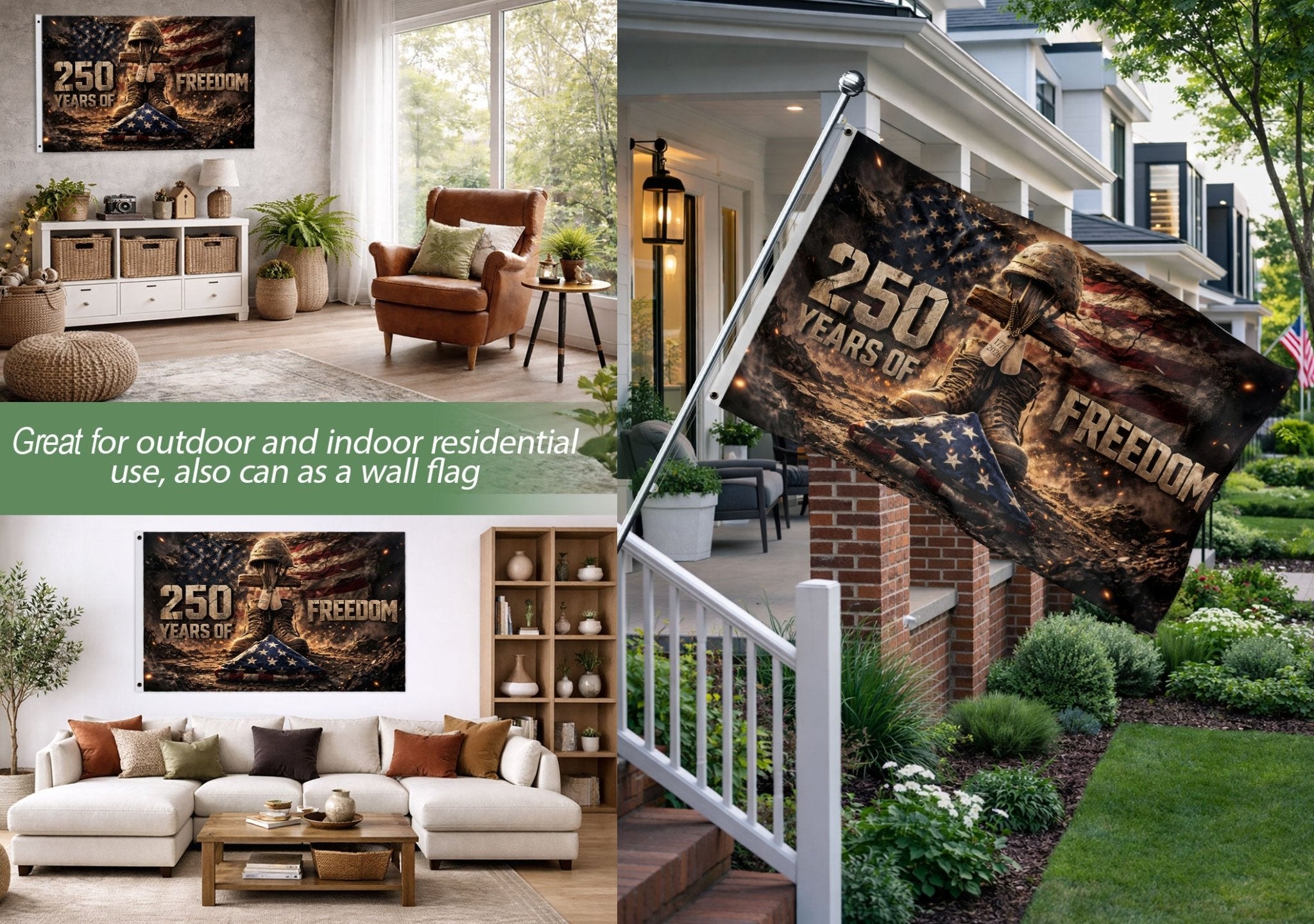 1776–2026 Christian Cross USA 250 Year Anniversary House Flag, 250 Years Freedom 1776–2026 - Rust Field Wear