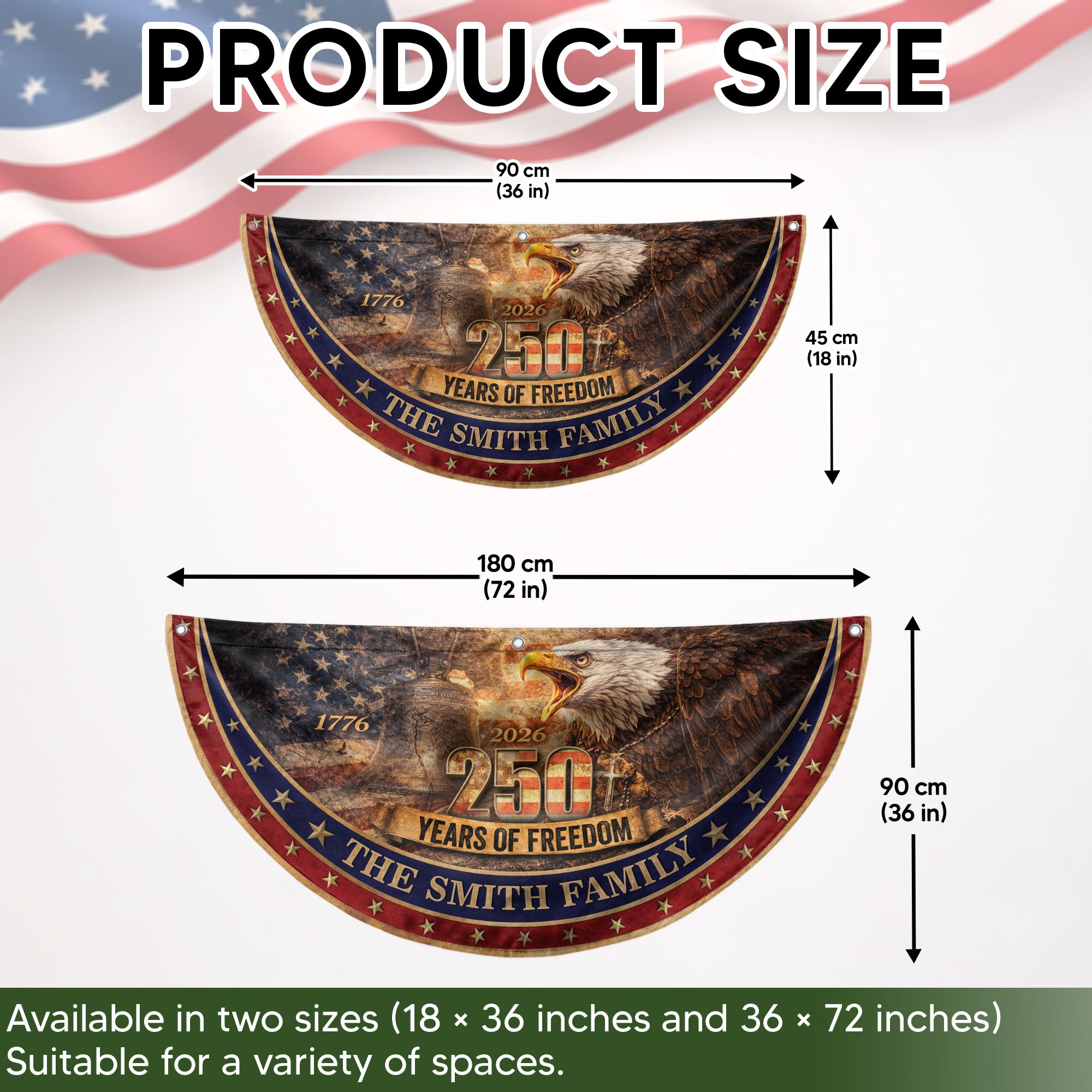 Patriotic Eagle Liberty Bell Fence Flag Custom Family Name 250 Years Freedom 1776-2026 Yard Decor