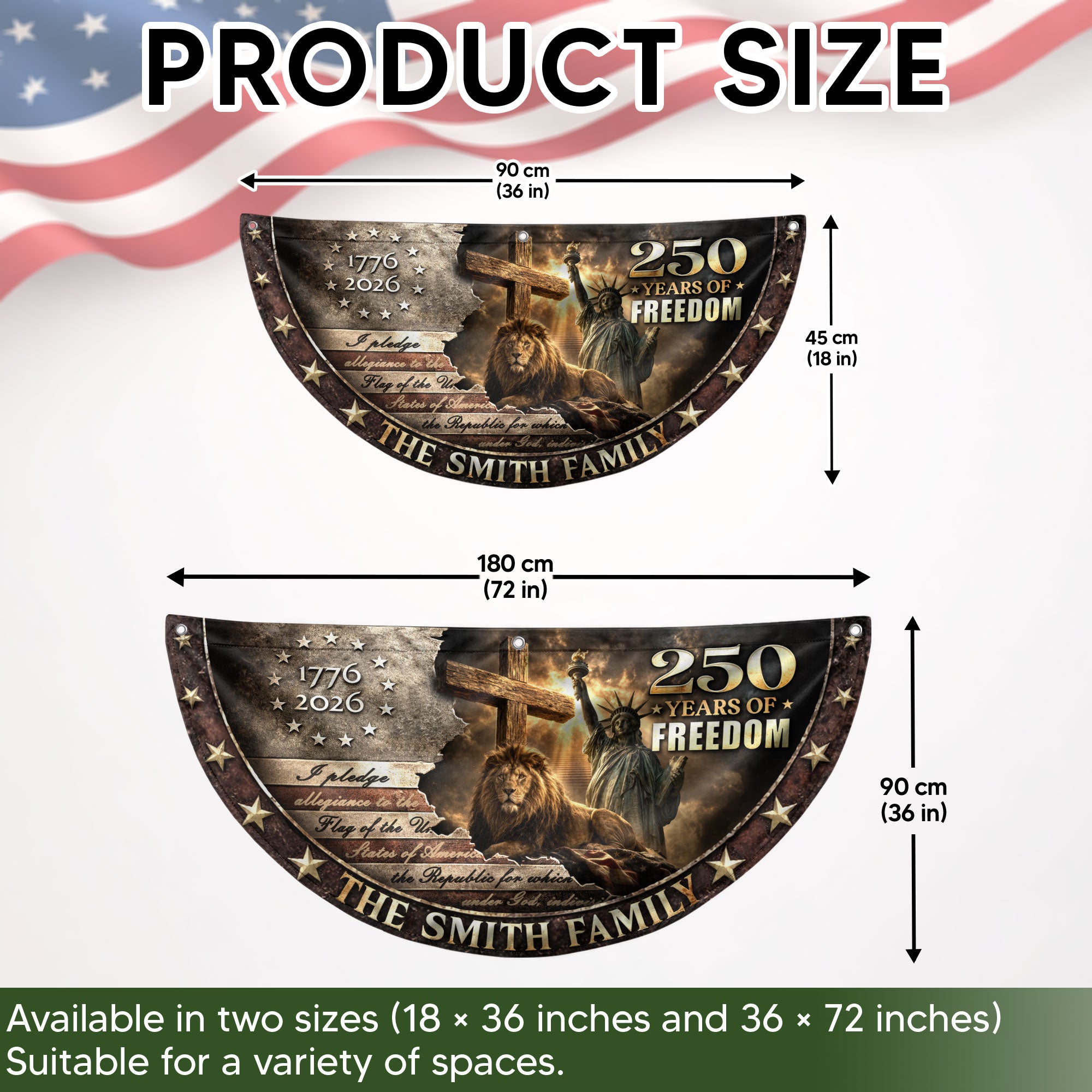 Christian Lion Cross Fence Flag Custom Family Name 250 Years Freedom 1776-2026 Patriotic Decor