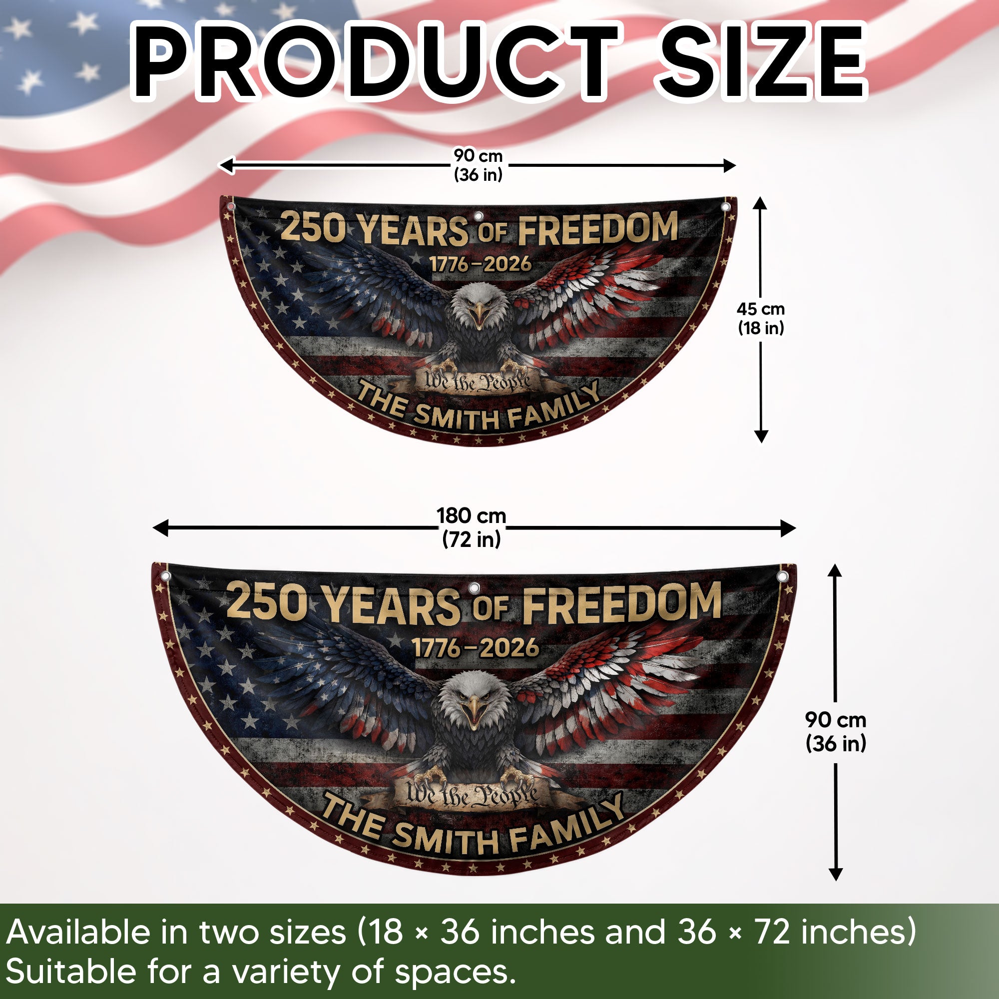 American Bald Eagle Fence Flag Custom Family Name 250 Years Freedom 1776-2026 Patriotic Yard Decor