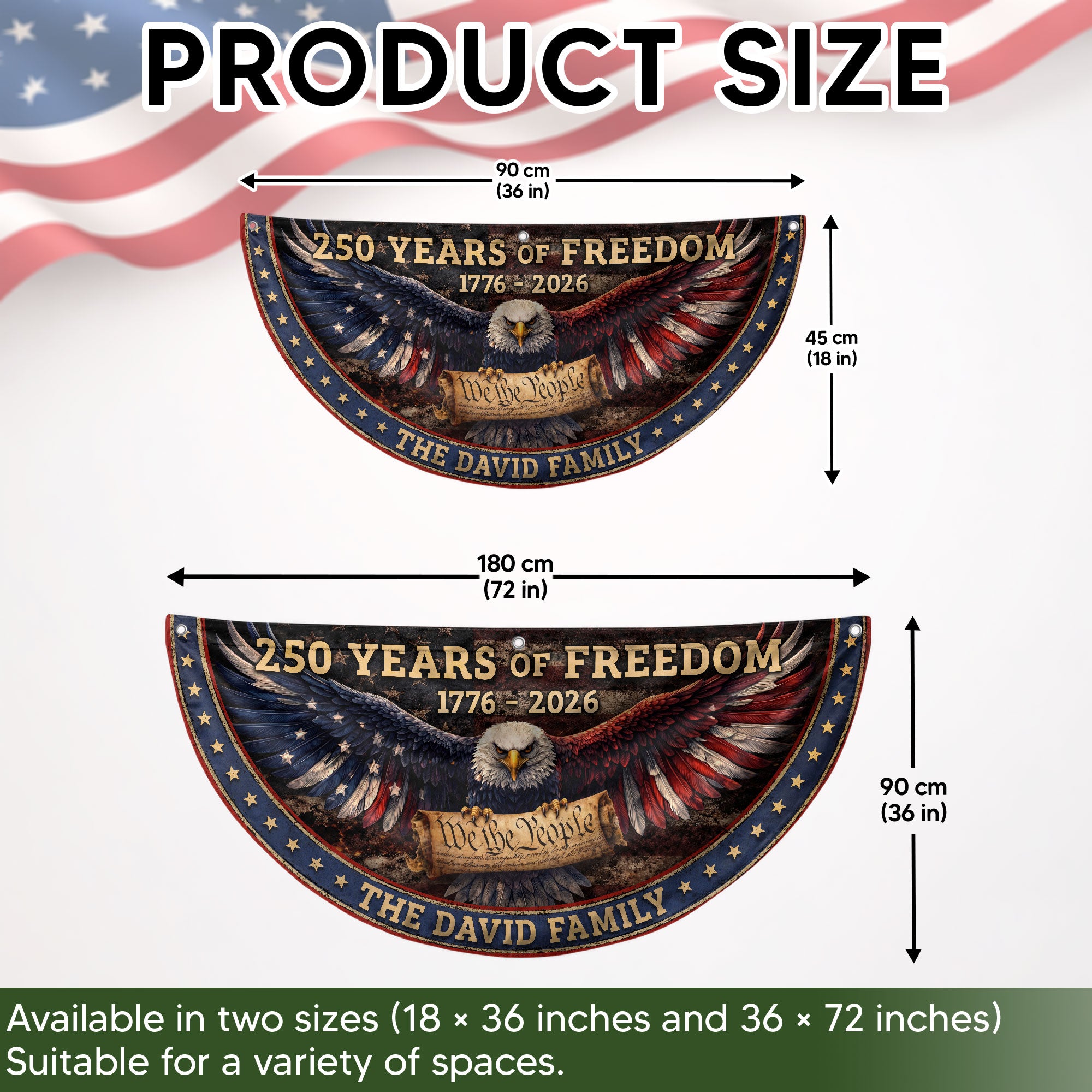 We The People Eagle Fence Flag Personalized Family Name 250 Years of Freedom 1776-2026 Patriotic Decor