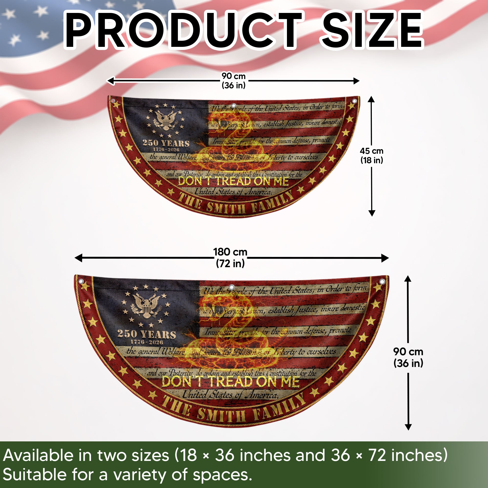 Dont Tread On Me Snake Fence Flag Custom Family Name 250 Years Freedom 1776-2026 Patriotic Yard Decor