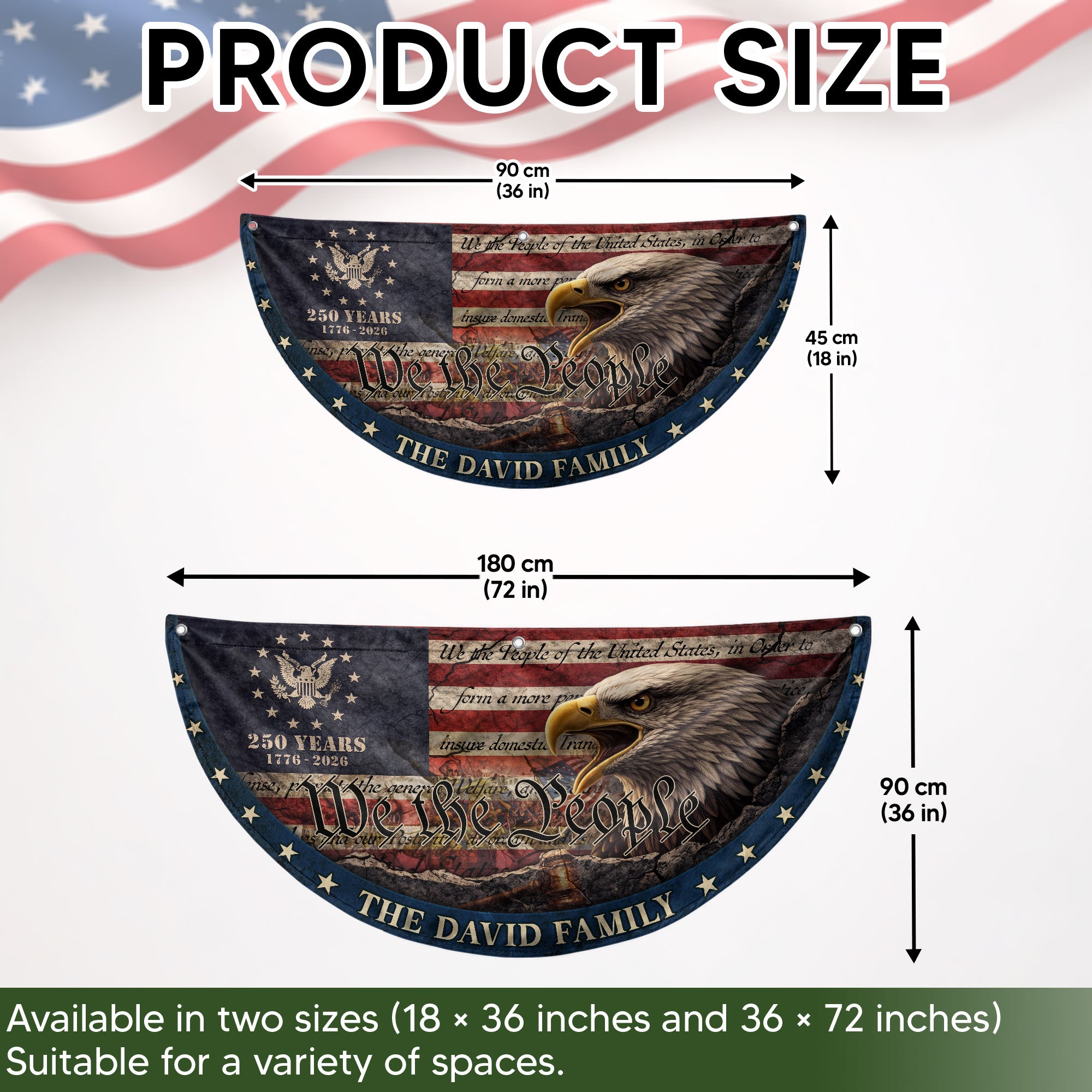 We The People Eagle Head Fence Flag Custom Family Name 250 Years Freedom 1776-2026 Patriotic Yard Decor