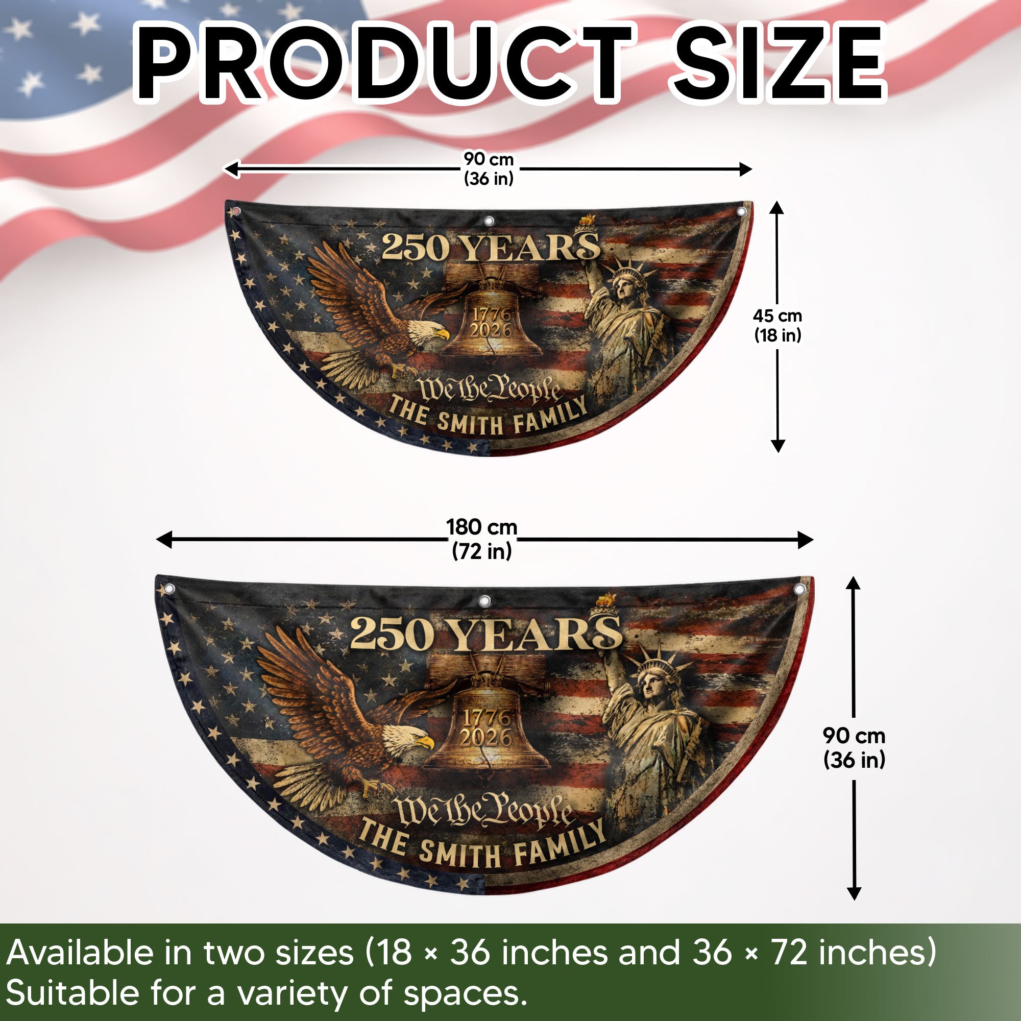 Liberty Bell Eagle Fence Flag Custom Family Name 250 Years Freedom 1776-2026 Patriotic Yard Decor