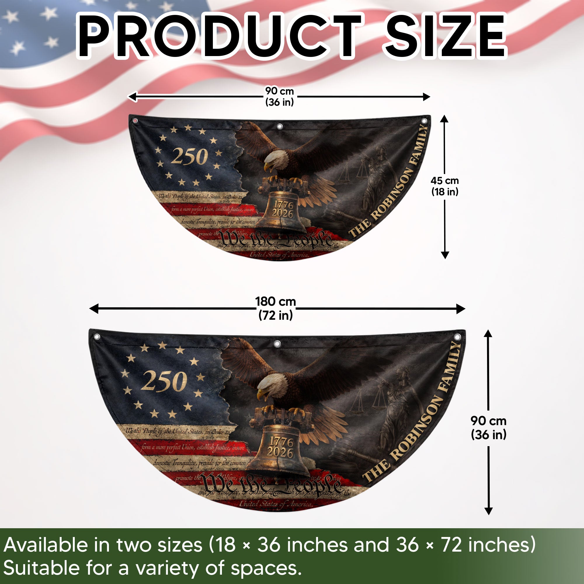 Distressed Eagle Liberty Bell Fence Flag Custom Family Name 250 Years Freedom 1776-2026 Patriotic Decor