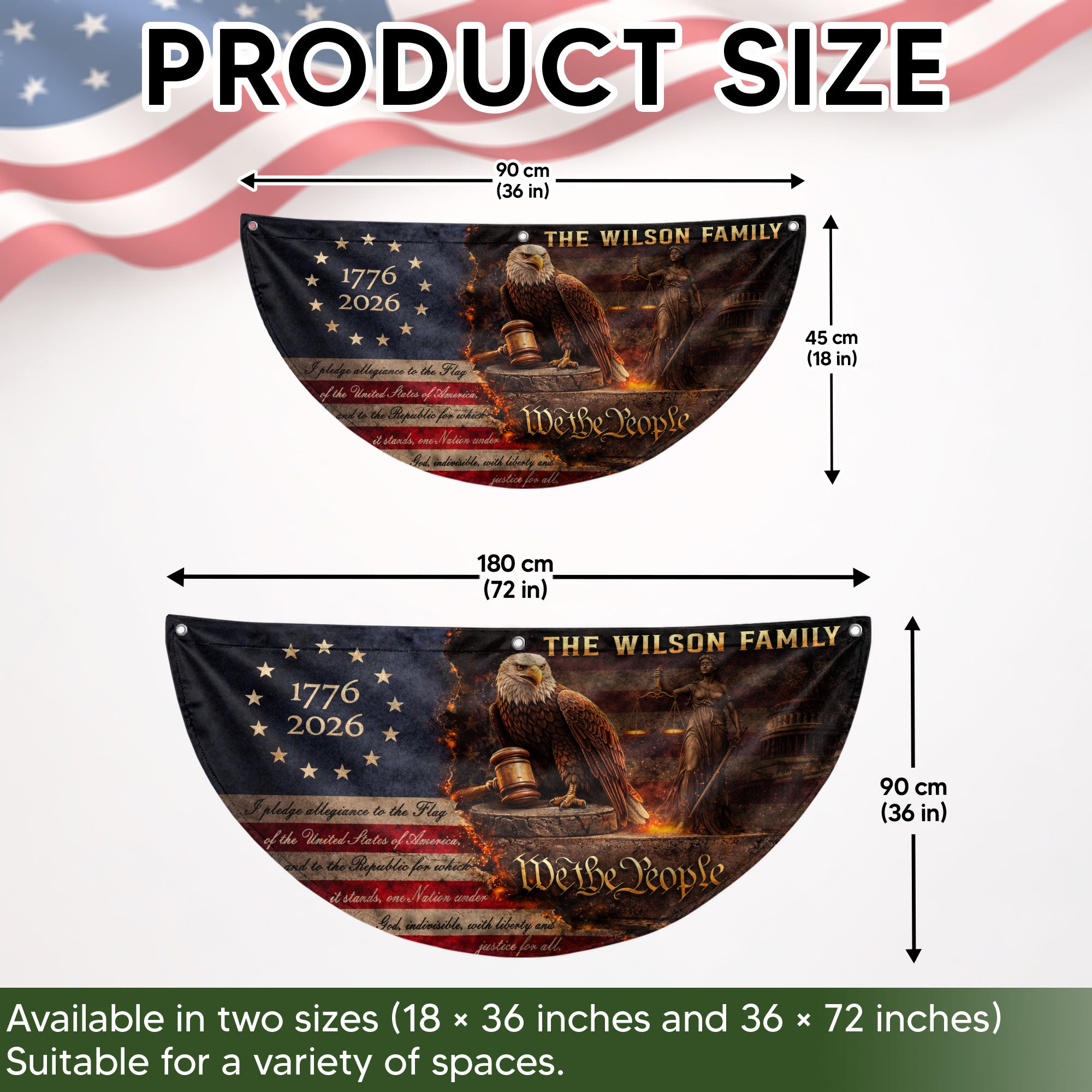 Justice Eagle Gavel Fence Flag Custom Family Name 250 Years Freedom 1776-2026 Patriotic Yard Decor