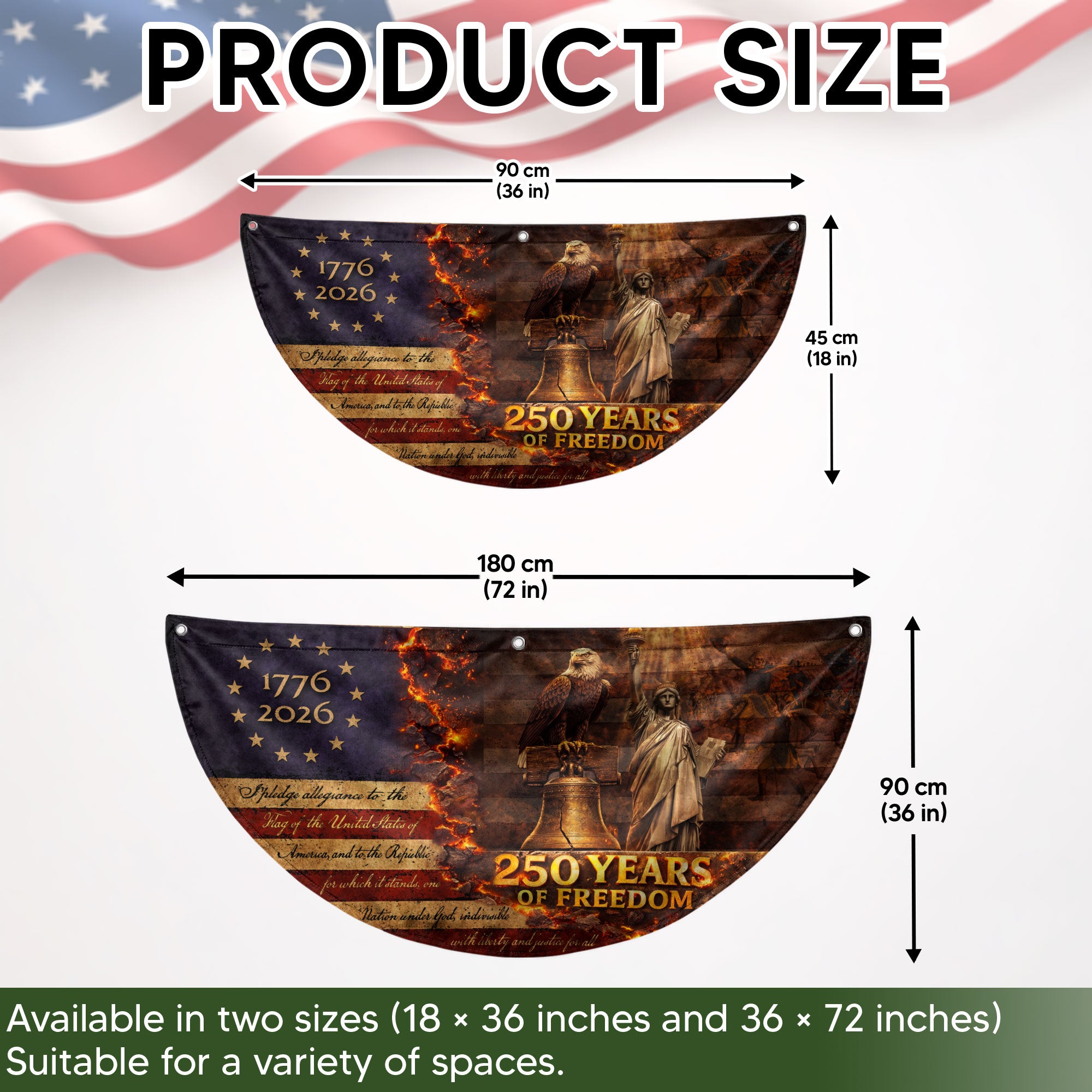 250 Years of Freedom Fence Flag 1776 to 2026 Patriotic Eagle Liberty Bell Statue Outdoor Yard Decor