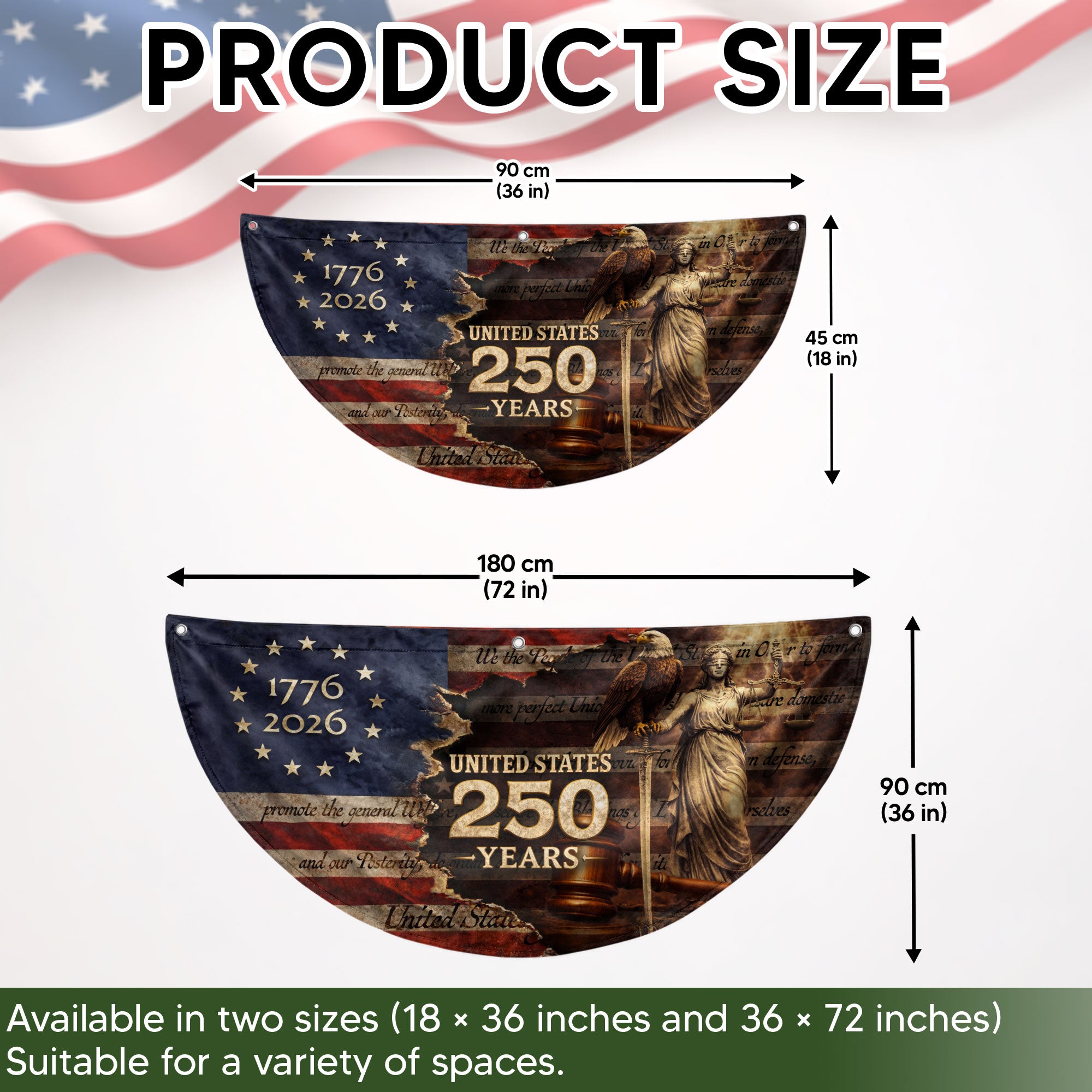 America 250 Years Fence Flag 1776 to 2026 Patriotic Eagle Lady Justice Outdoor Yard Decor