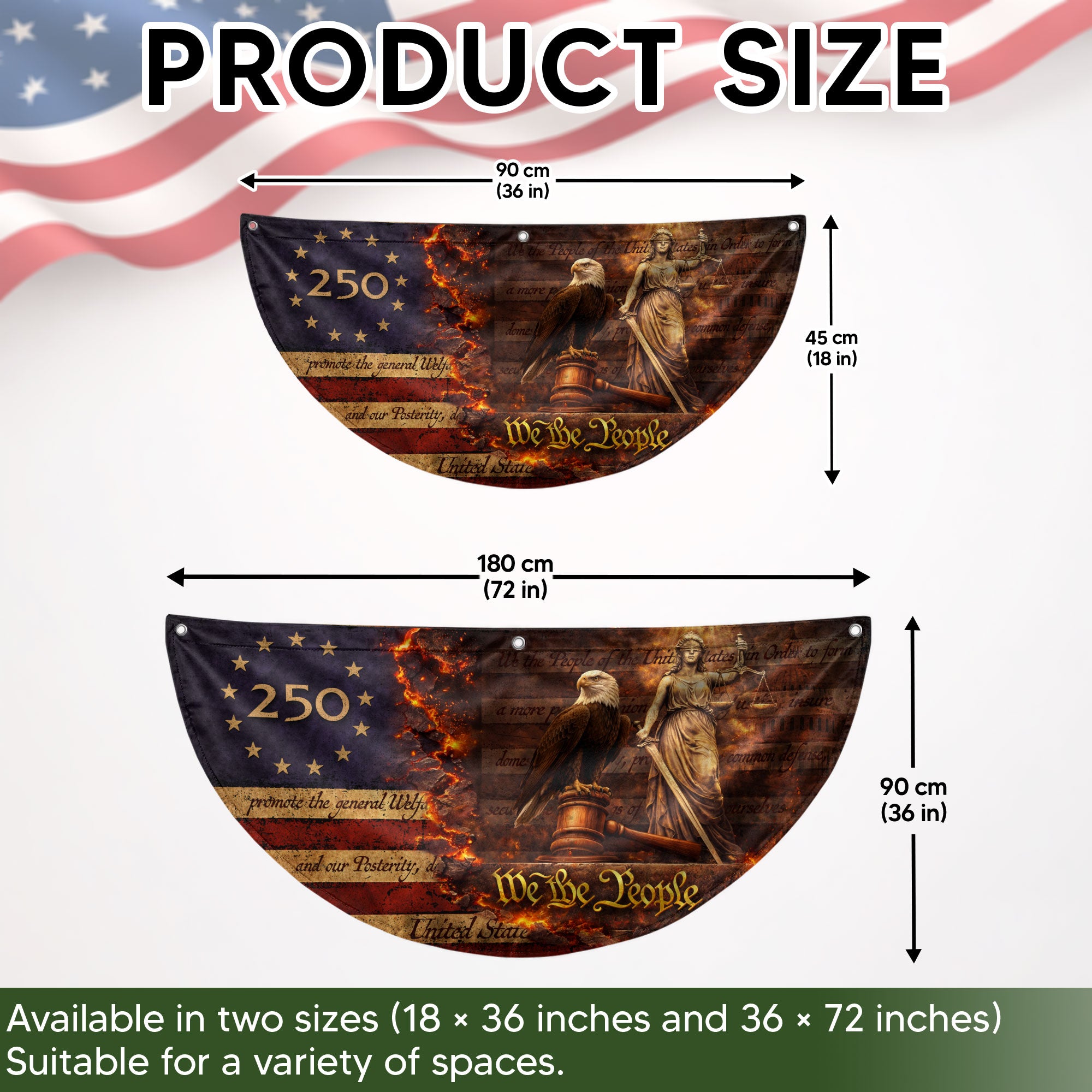 We The People 250 Fence Flag Patriotic Eagle Lady Justice 1776 to 2026 Outdoor Yard Decor