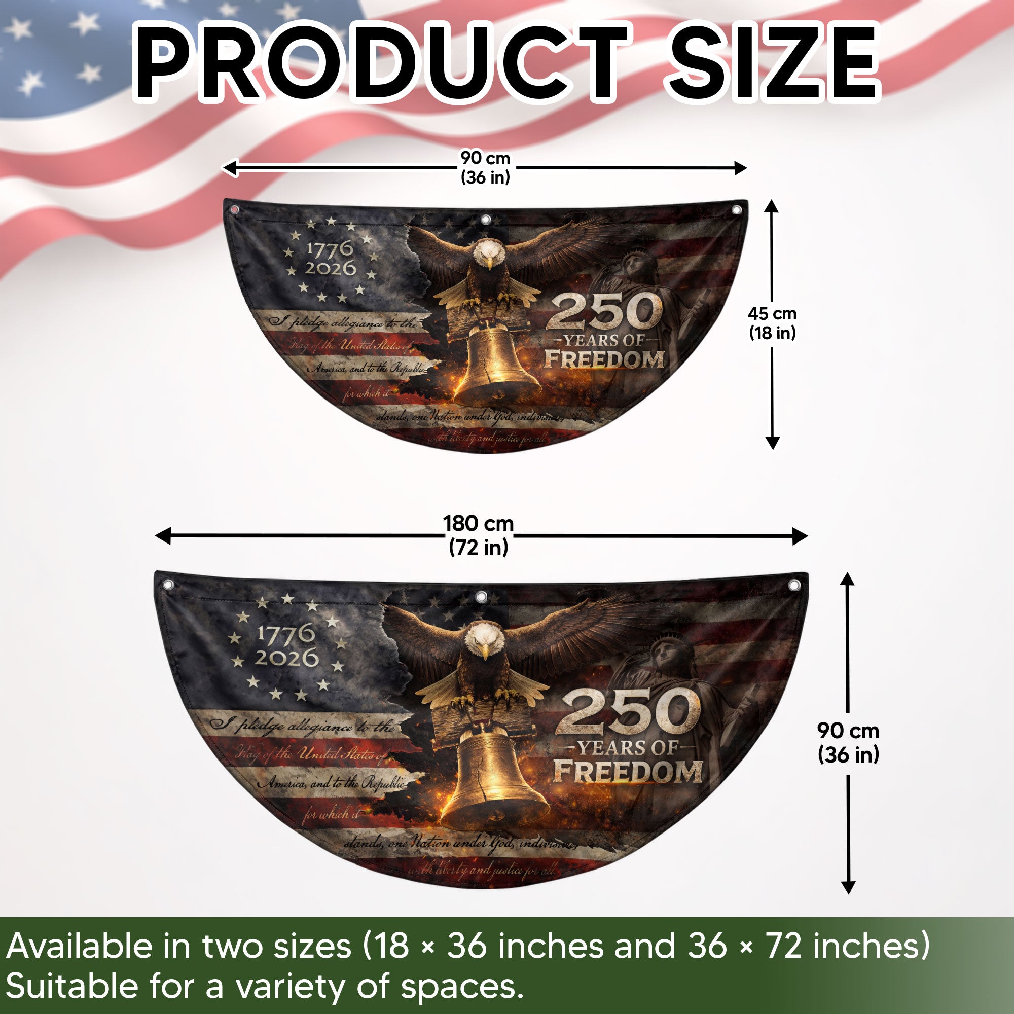 American 250 Year Fence Flag 1776 to 2026 Freedom Eagle Bell Patriotic Outdoor Decor