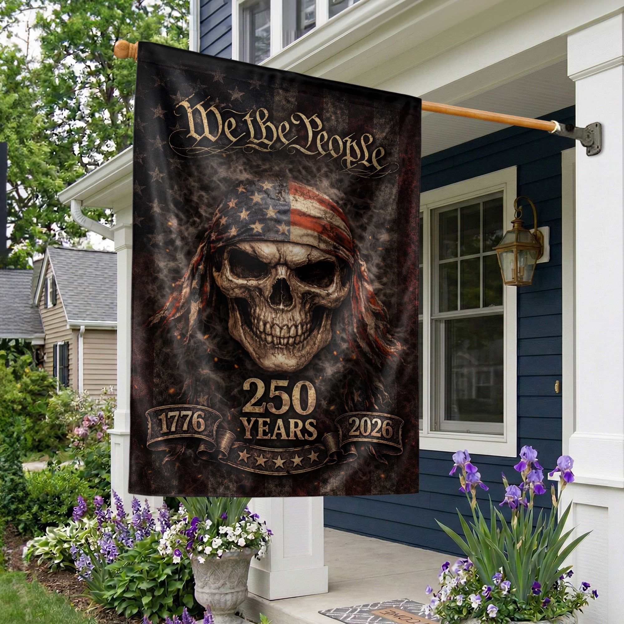 USA 250 Years Garden Flag - We The People Skull Patriotic Outdoor Decor 1776-2026