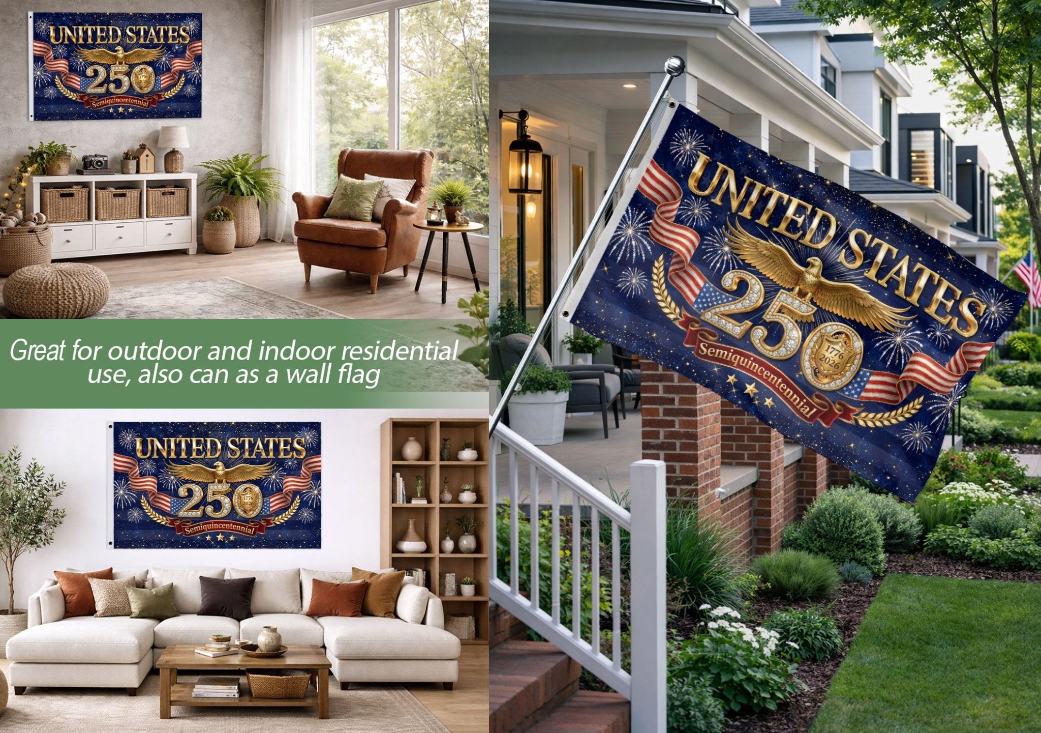 Gold Eagle Fireworks Patriotic American Luxury Banner Flag US 1776 2026 Anniversary 3x5ft - Rust Field Wear