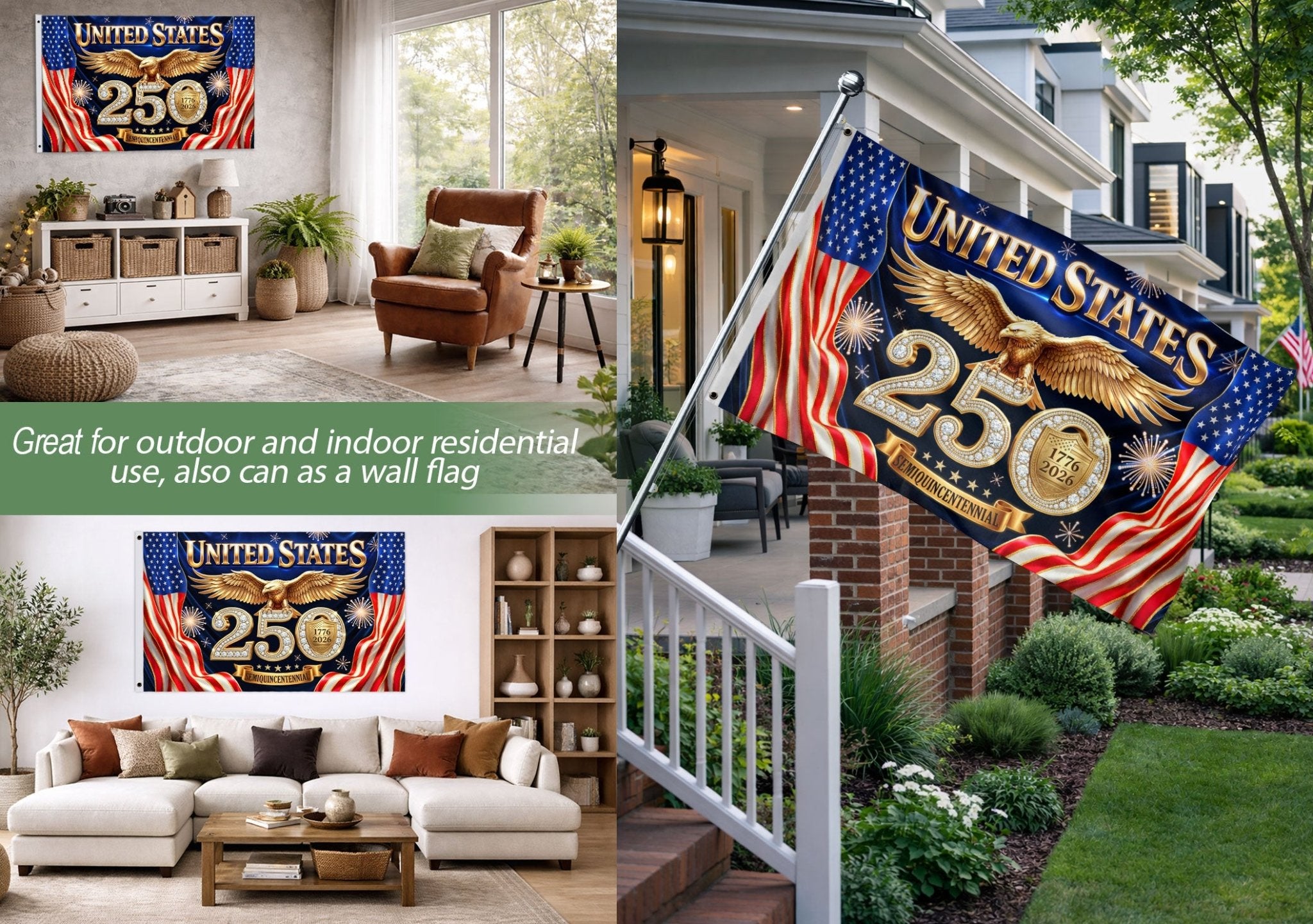 USA 250th Anniversary House Flag 1776–2026 Patriotic Eagle Outdoor Decor Banner - Rust Field Wear