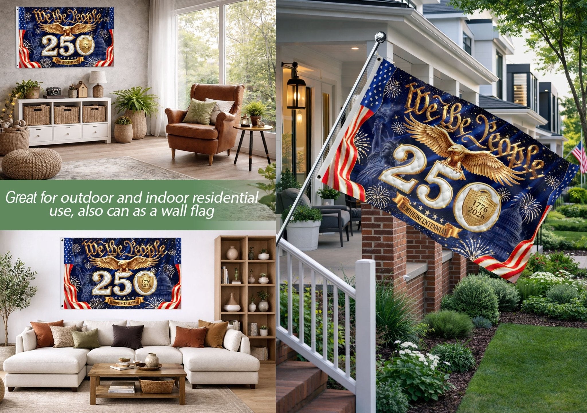 We The People 250th Anniversary House Flag 1776–2026 Patriotic Eagle Banner - Rust Field Wear