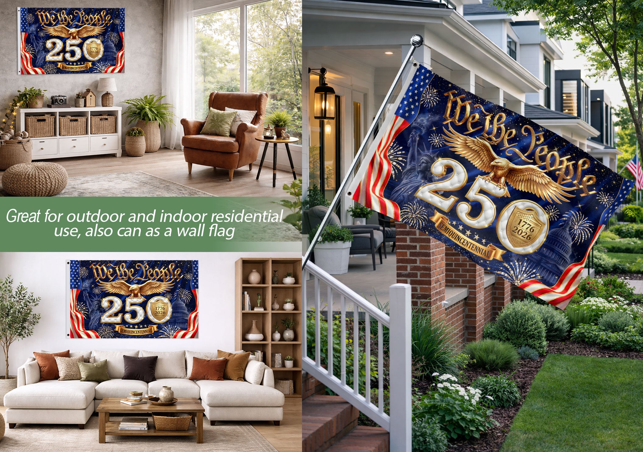 We The People 250th Anniversary House Flag 1776–2026 Patriotic Eagle Banner