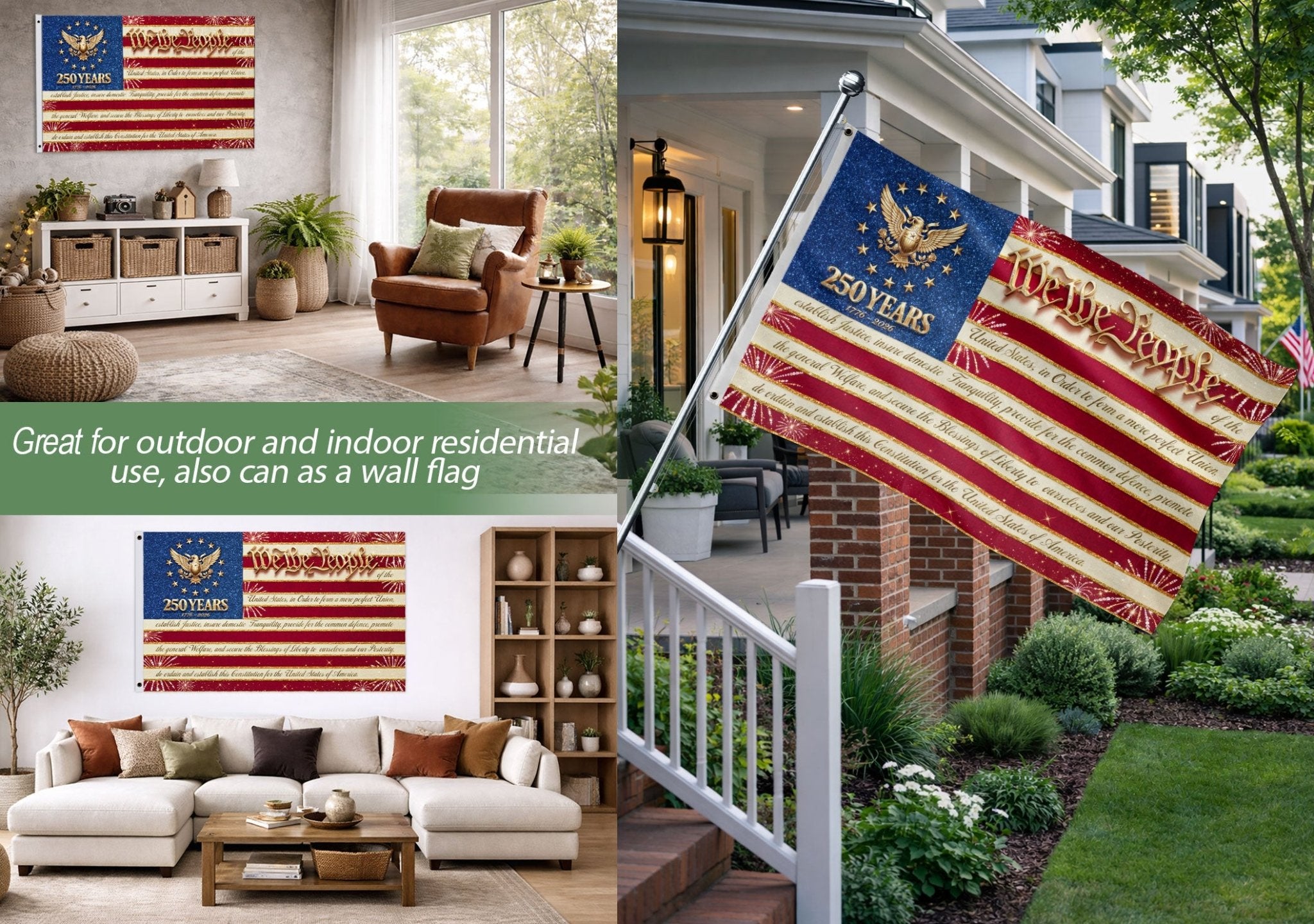 250 Years United States Flag - We The People Patriotic Home Banner 1776-2026 - Rust Field Wear