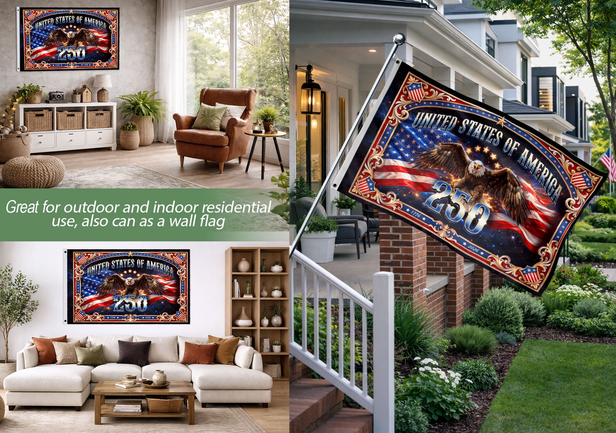 USA 250 Years Patriotic Flag - Majestic Bald Eagle & Stars Outdoor Banner 1776-2026