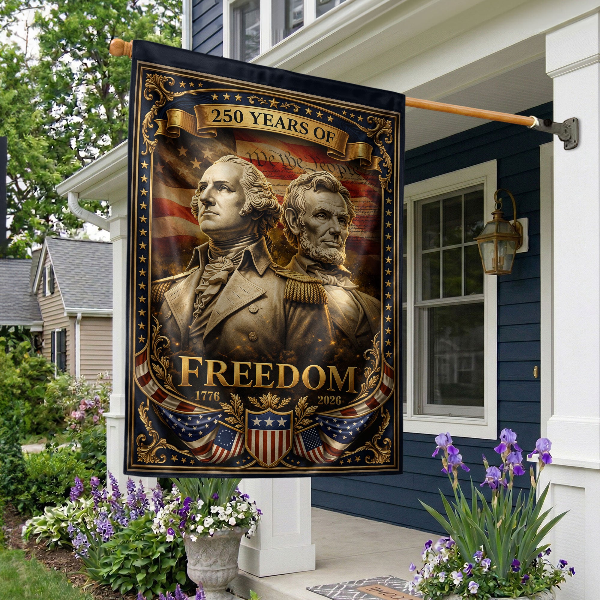 250 Years of Freedom House Flag 1776-2026 Washington & Lincoln Patriotic Banner