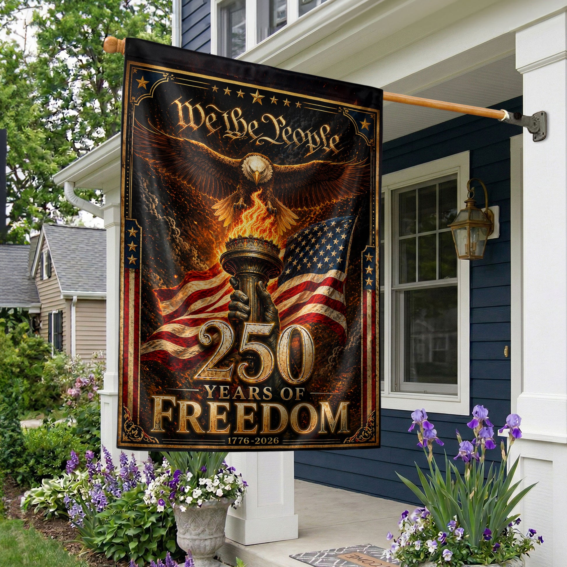USA 250th Anniversary Garden Flag - Majestic Eagle & Liberty Torch Outdoor Yard Banner - Rust Field Wear