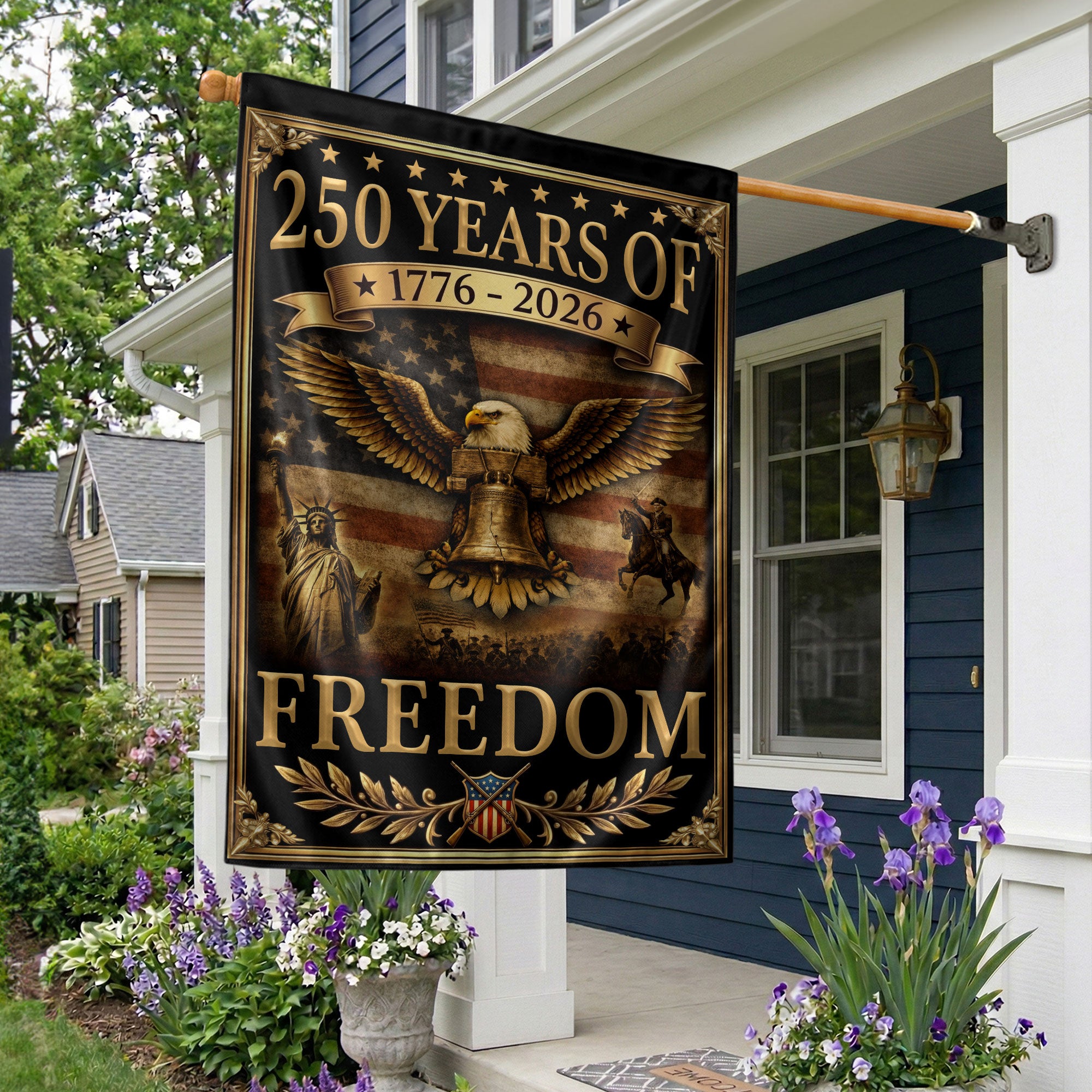 250 Years of Freedom House Flag 1776-2026 Patriotic Eagle Liberty Bell 250th Anniversary USA Flag