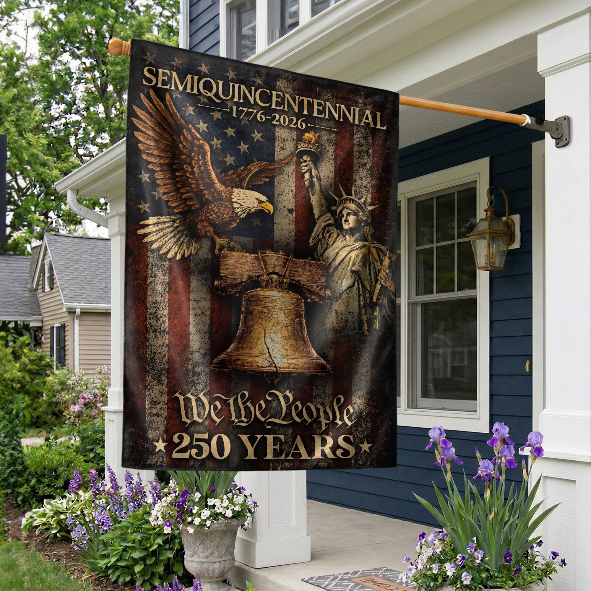 USA 250th Anniversary House Flag - Statue of Liberty & Golden Eagle Patriotic Banner