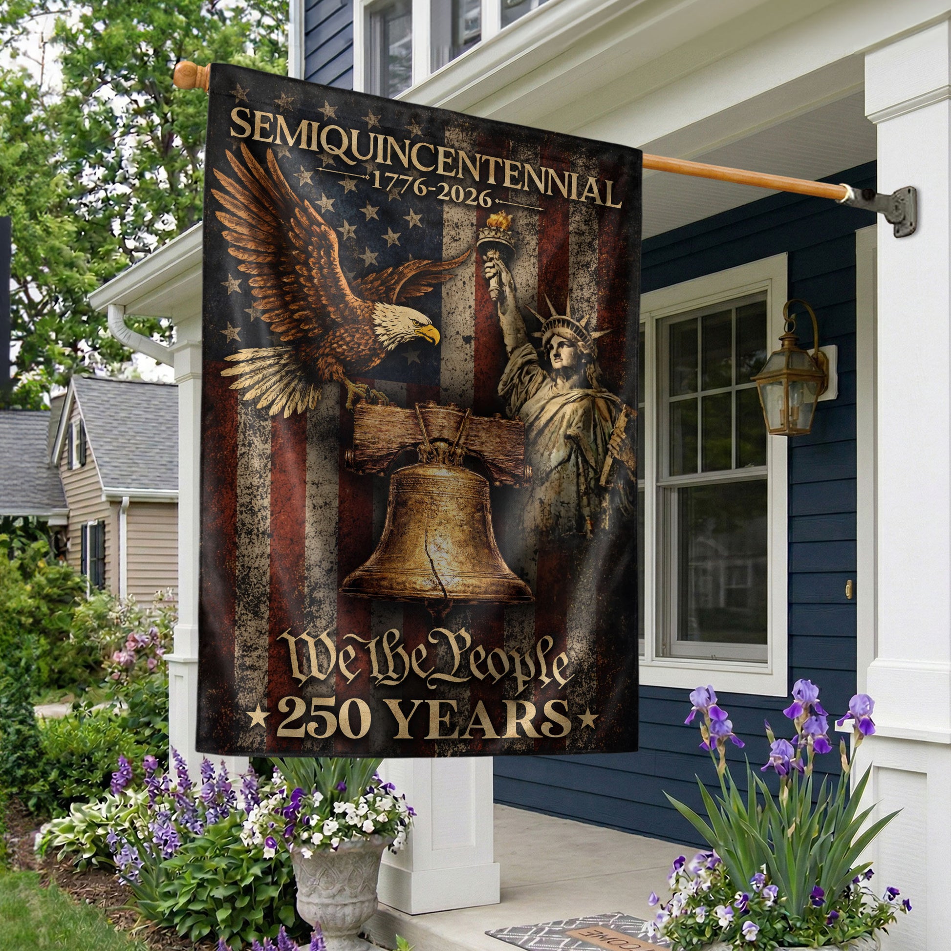 250 Years of Freedom Garden Flag - Liberty Bell & We The People Patriotic Home Decor - Rust Field Wear