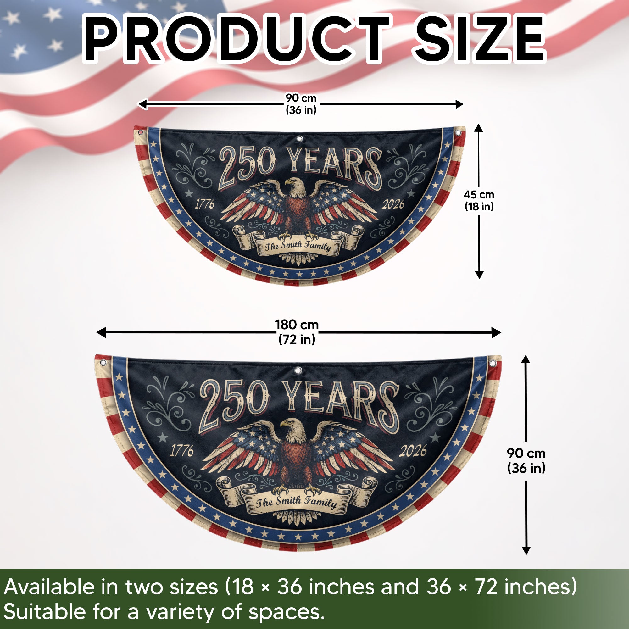 250 Years 1776-2026 Patriotic Fence Flag - Custom Family Name Eagle Outdoor Banner
