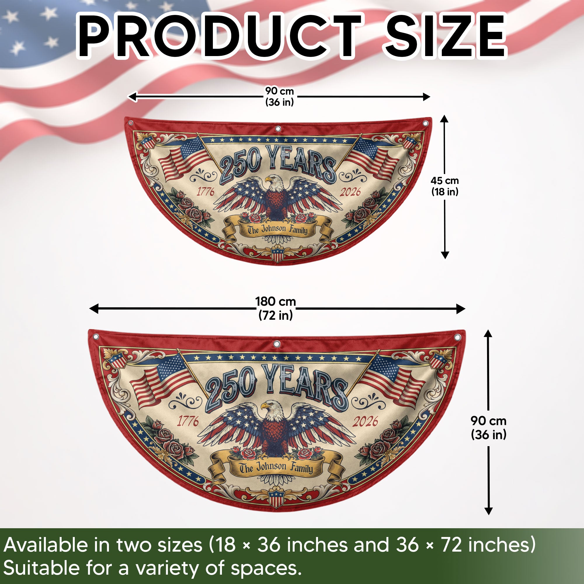 250 Years 1776-2026 American Anniversary Fence Flag - Custom Family Name Patriot Bunting